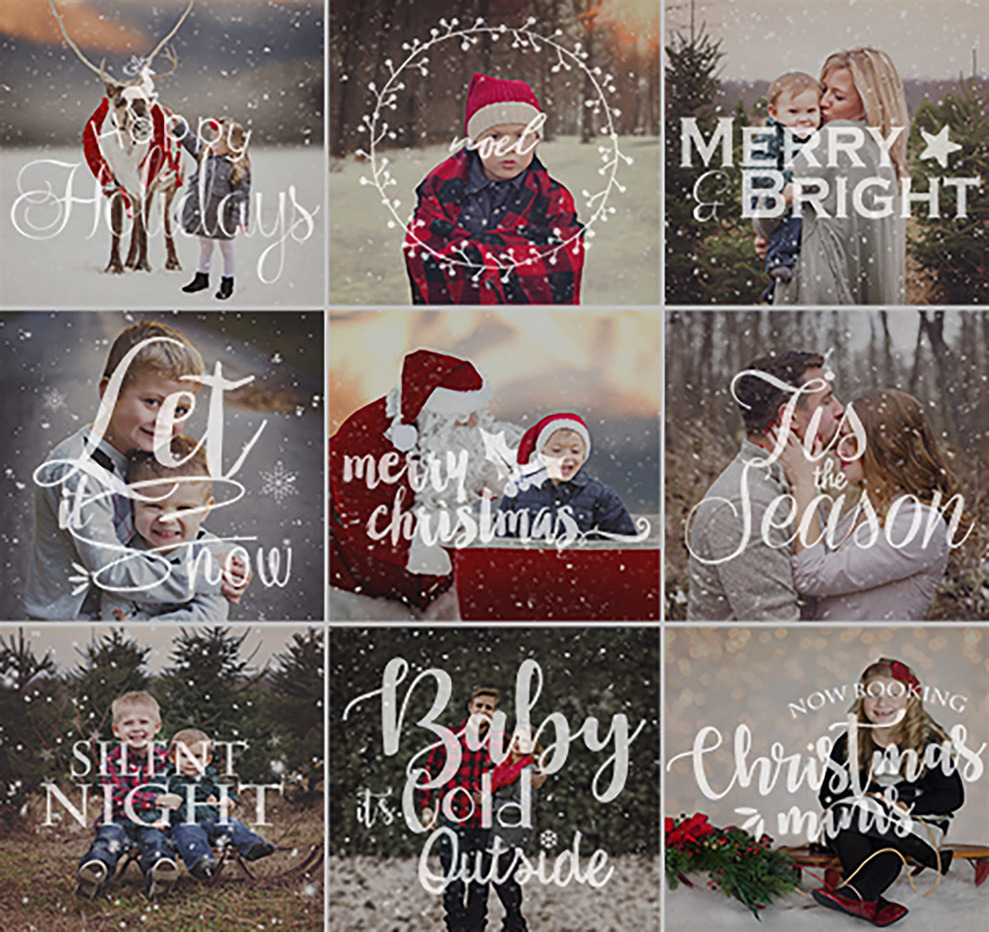 Christmas Word Overlays for Photoshop, Black and White .PNG Holiday Word Overlays, Christmas Overlays for Photoshop