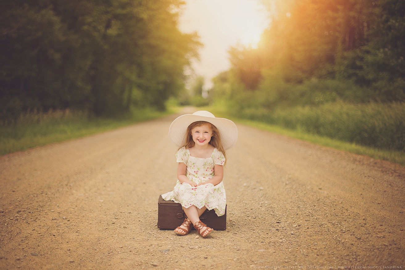 Suitcase Poser Digital Backdrop, Dirt Road, Country Backroad Digital Background, Travel Image, "Runaway", Digital Backgrounds for Photoshop!