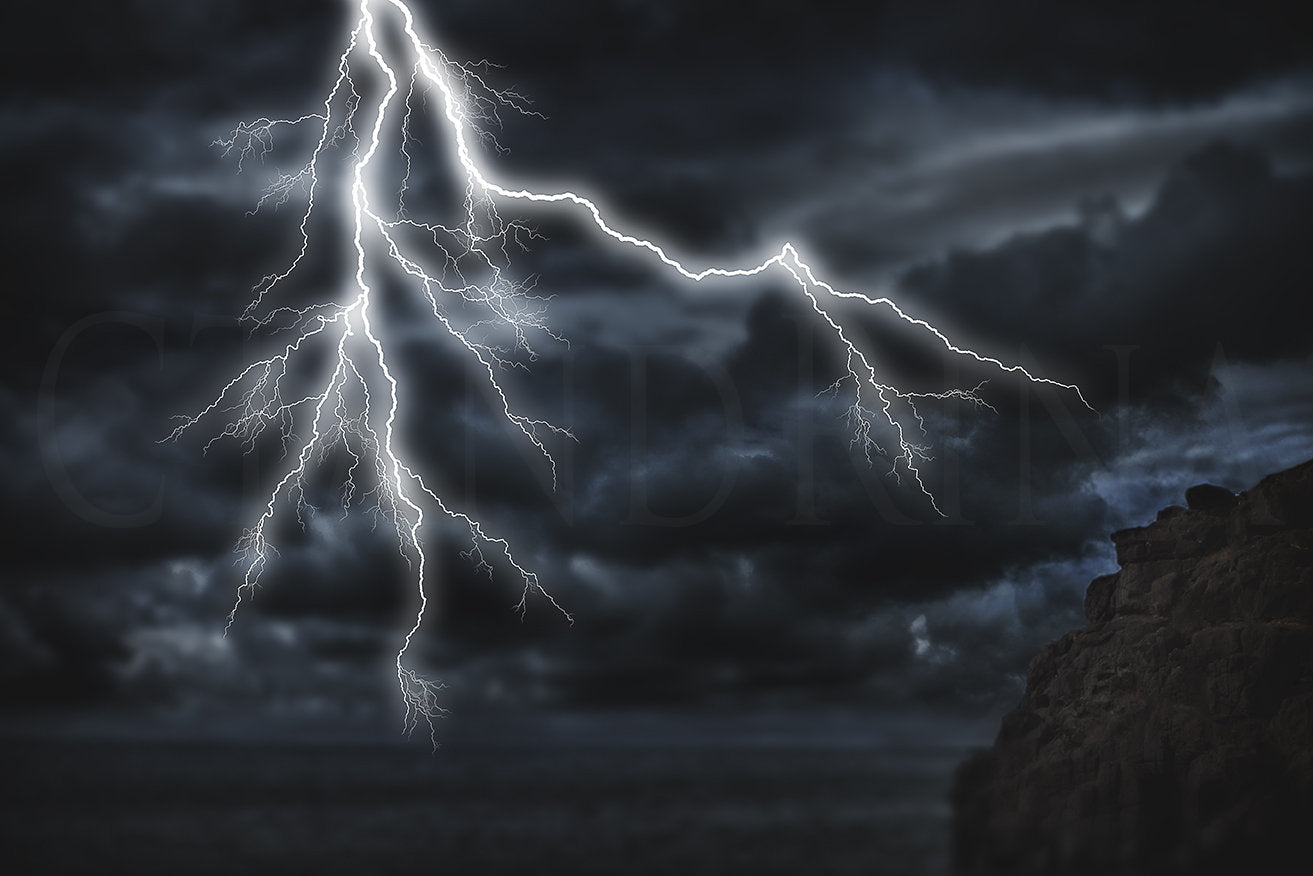 Digital Backdrop, Lightning on Cliff Digital Backdrop, Dark Ocean, Island Storm, Digital Backgrounds for Dramatic Wedding Photography