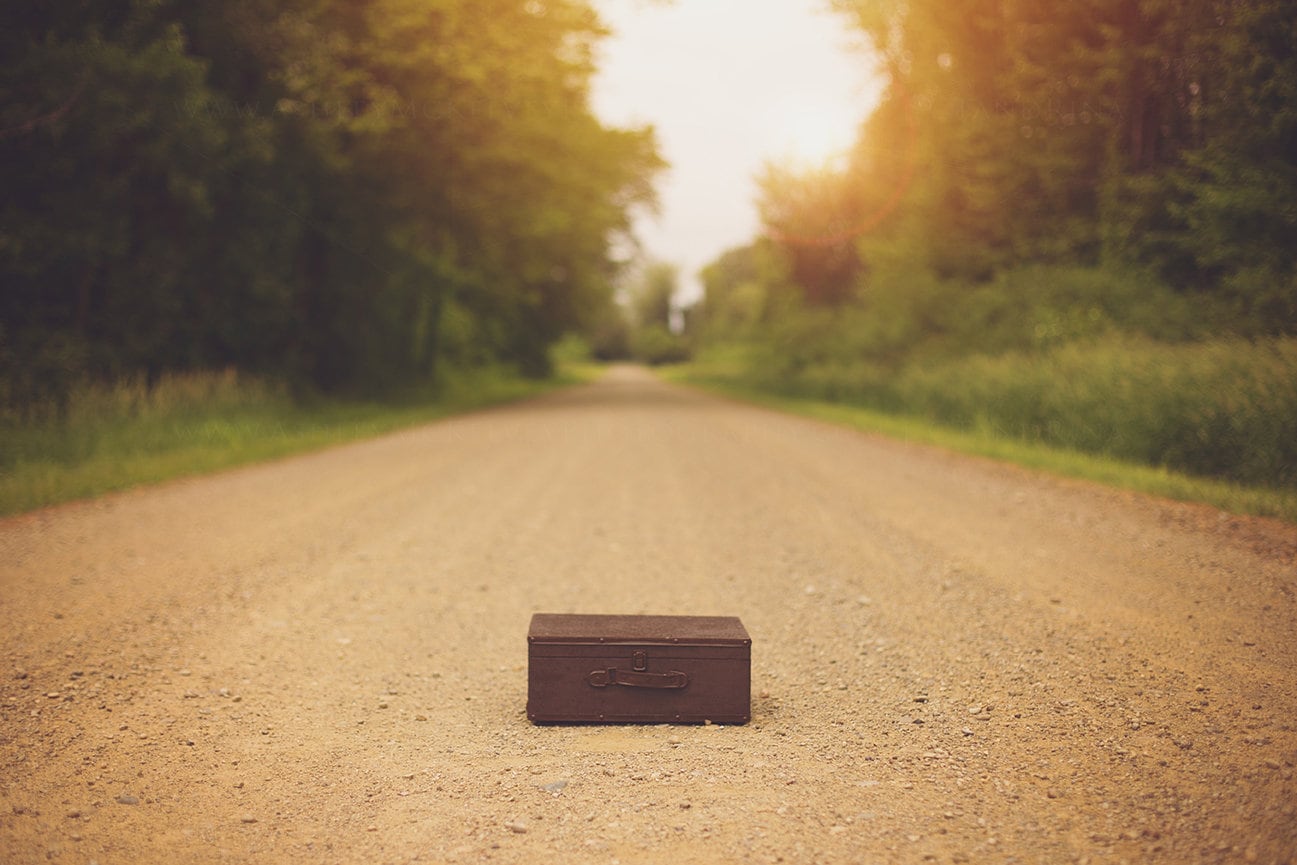 Suitcase Poser Digital Backdrop, Dirt Road, Country Backroad Digital Background, Travel Image, "Runaway", Digital Backgrounds for Photoshop!