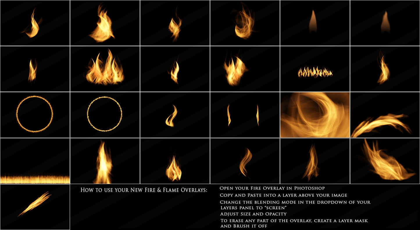 30 Fire and Flame Overlays, Cool Photo Overlays, Ring of Fire, Fire and Embers, Fire Glow, Realistic Fire Overlays for Photoshop