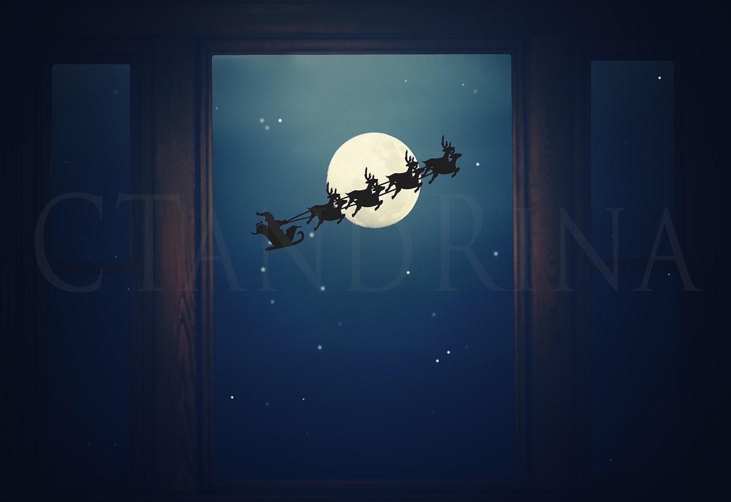 Santa and Reindeer in the Sky with Bonus Overlay, Christmas Digital Backdrop, Christmas Overlay, Santa and Reindeer Overlay for Photoshop