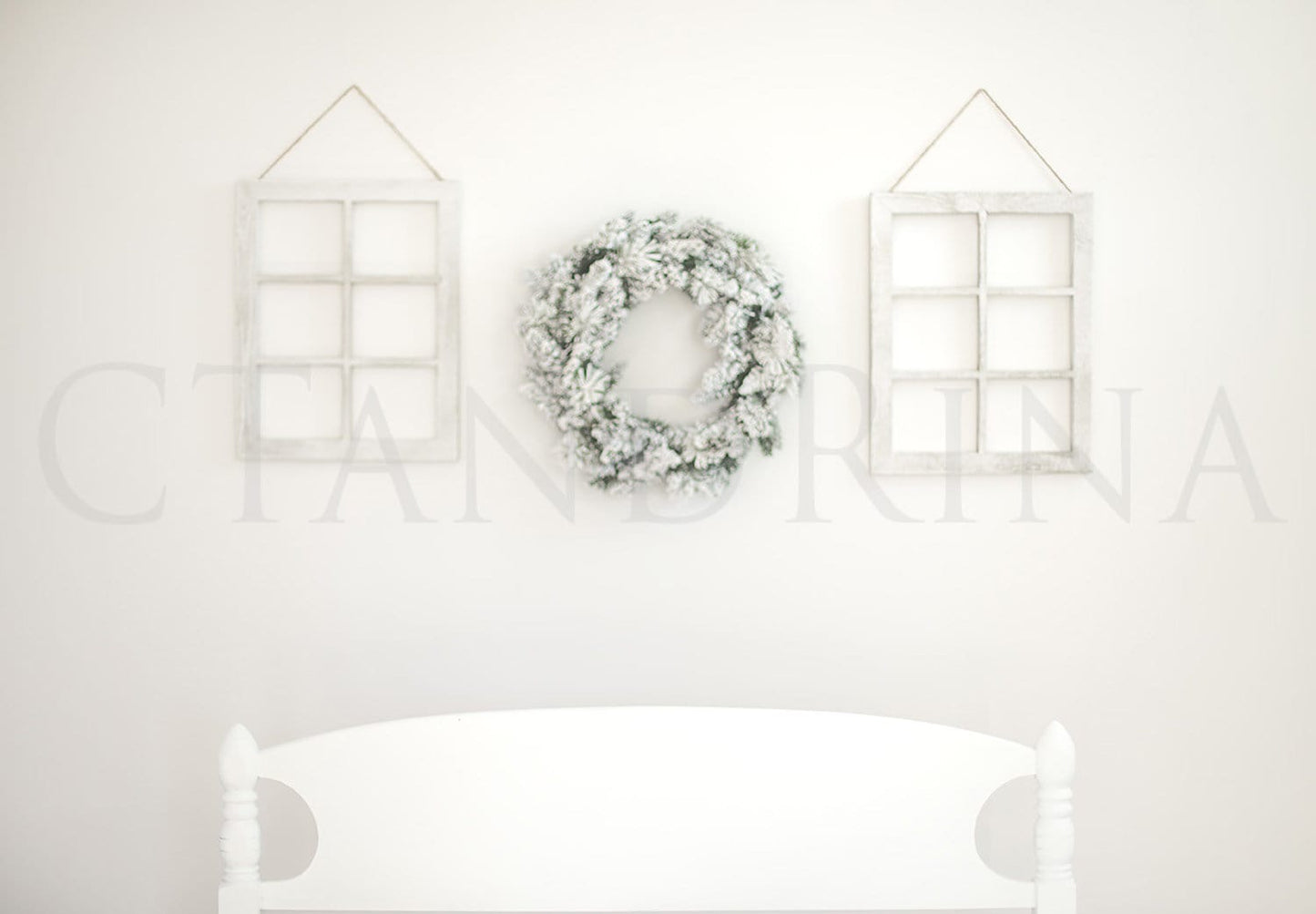 Christmas Digital Backdrop, Christmas Wreath with Headboard, Digital Christmas Mini Set-Up, White Holiday Digital Backdrop for Photoshop