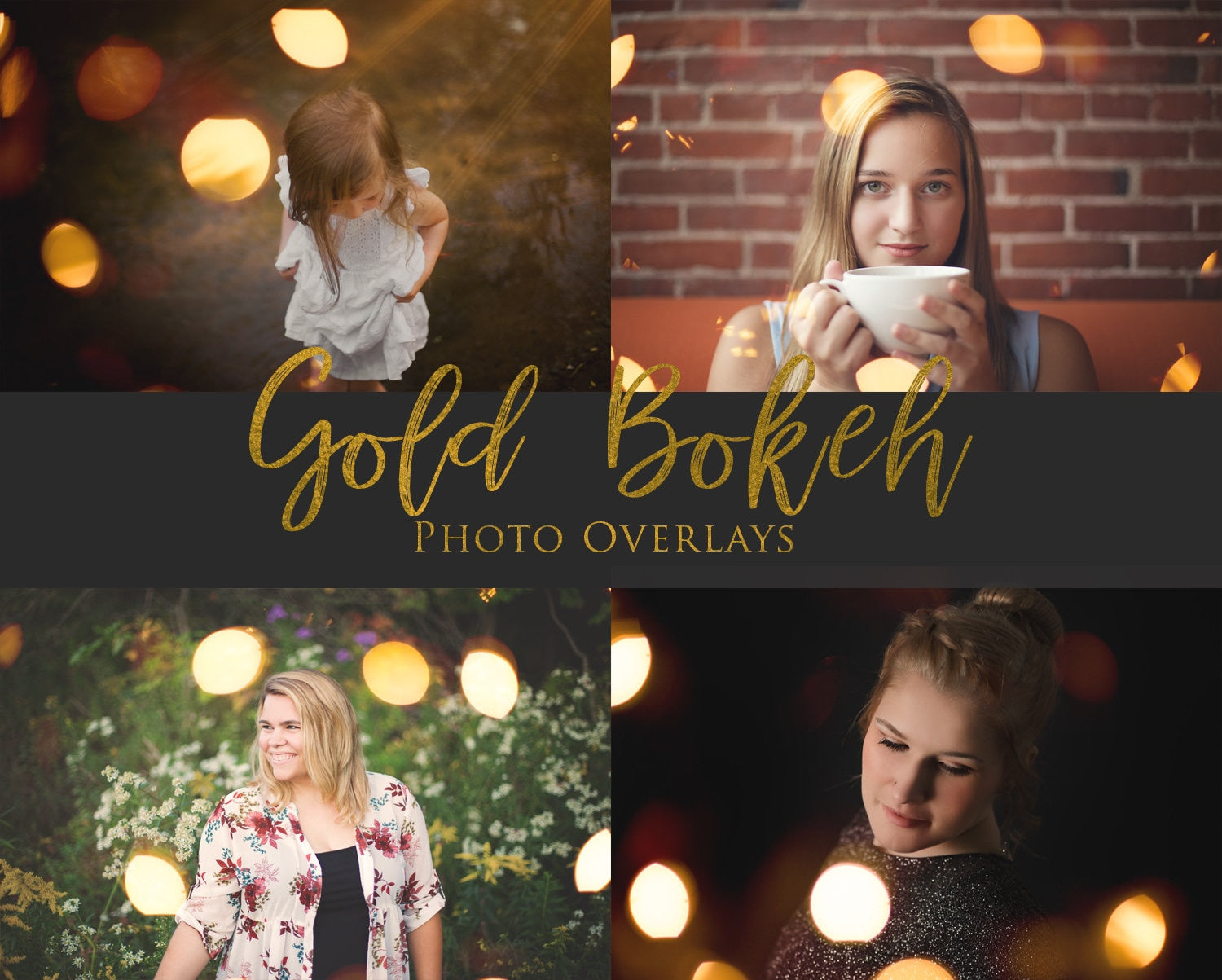 40 Gold Bokeh Overlays, Real Bokeh Overlays, Christmas Overlays, Golden Bokeh, Holiday Bokeh, Portrait Overlays for Photoshop - Set of 40