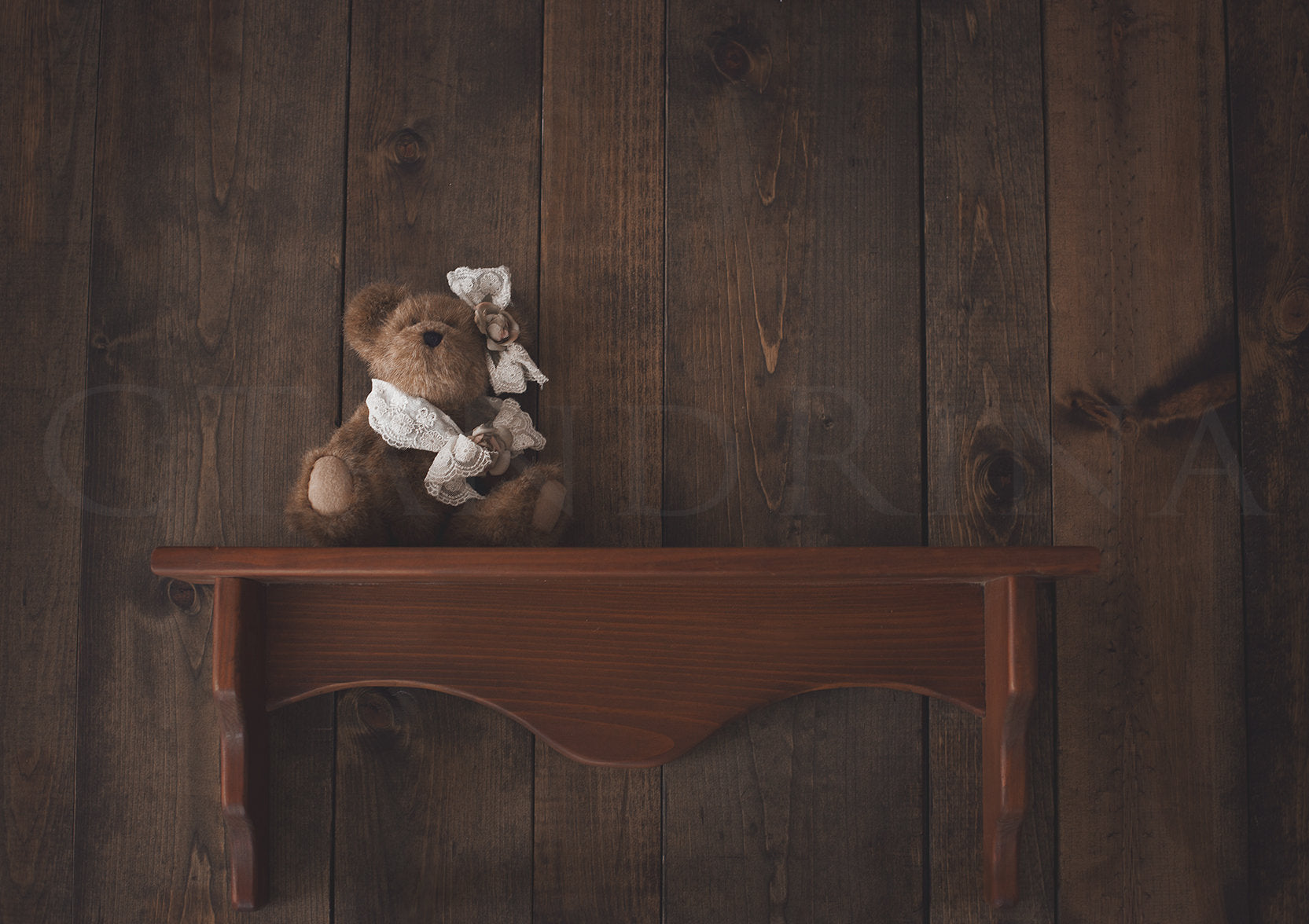 Girl Bear on Shelf Newborn Digital Backdrop, Vintage Teddy Bear on Shelf Image, Newborn Composite Image, Newborn Digitals for Photoshop