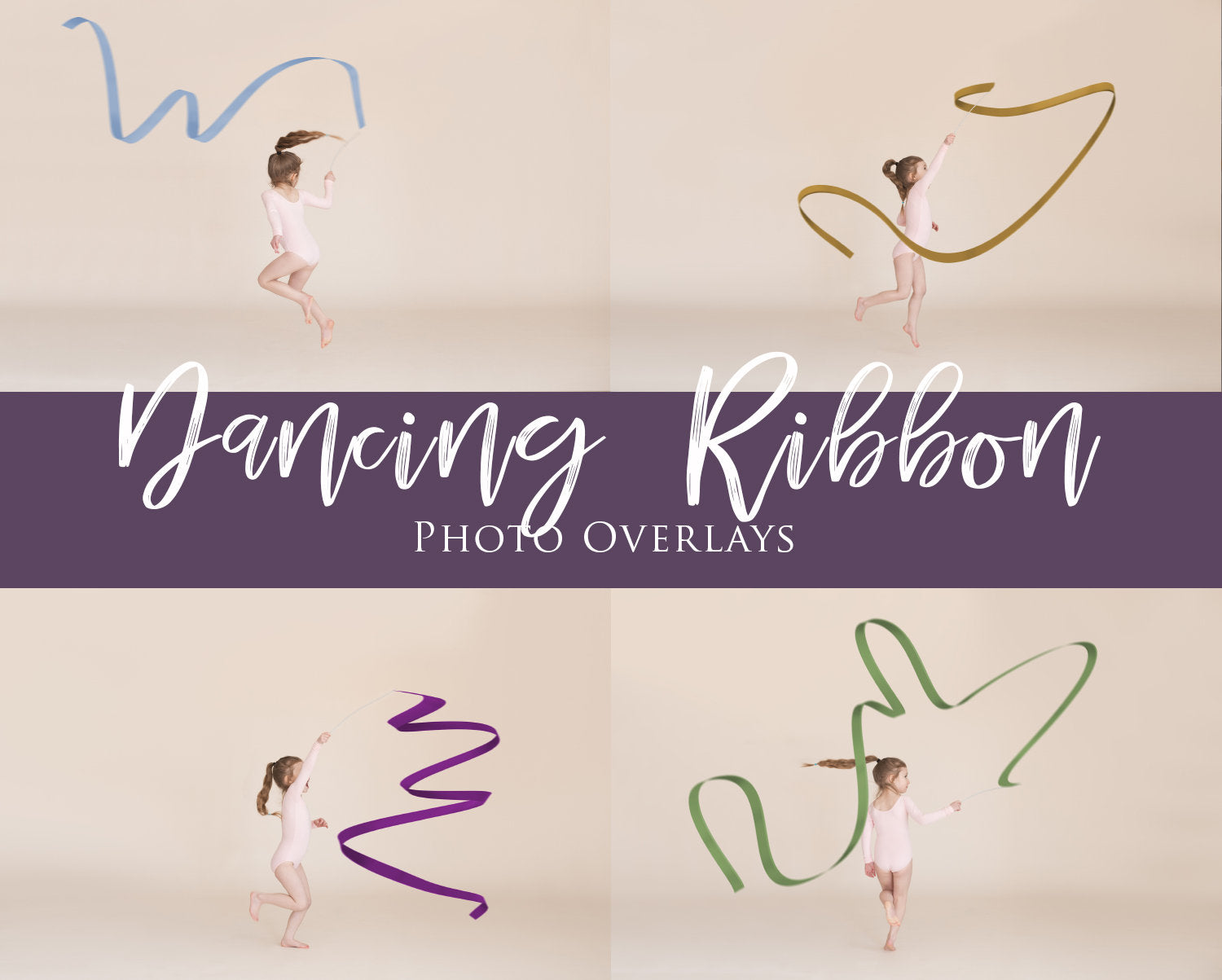 Dancing Ribbon Photo Overlays, Colorful, Flowing Ribbon Overlays, Rhythmic Gymnastics Ribbon Overlay, Fun and Realistic Photoshop Overlays