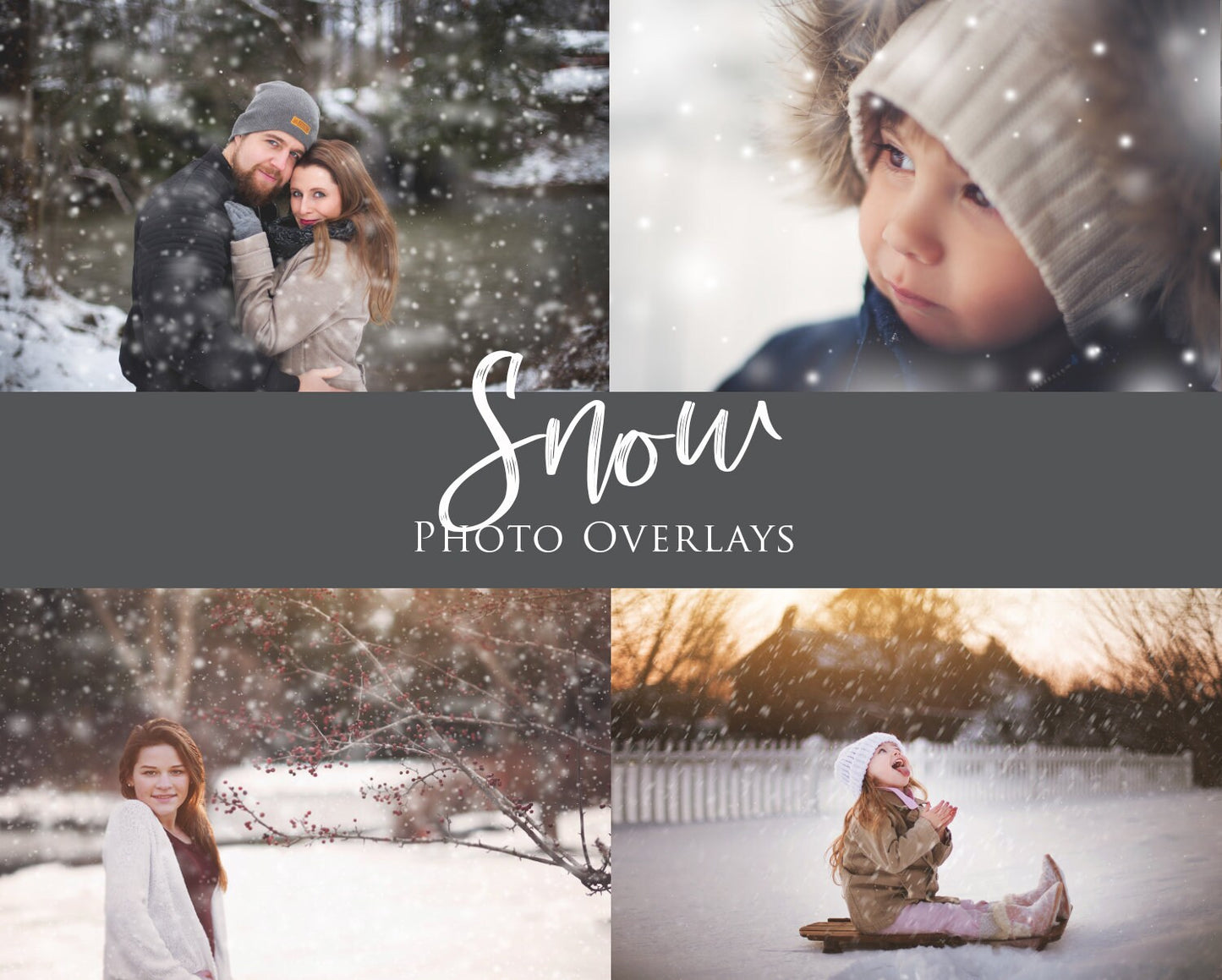 Snow Overlays for Photoshop, Snowflake Overlays, Dreamy and Realistic Snow Filters for Photoshop, Winter Overlays for Photography