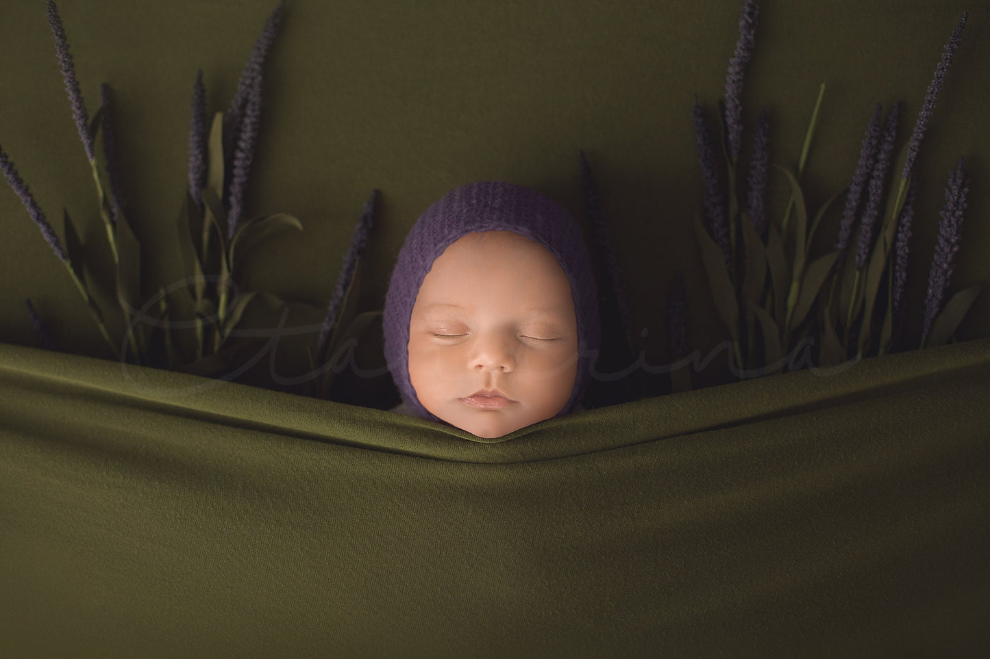 Green and Purple Floral Newborn Digital Backdrop, Under the Covers PNG Newborn Background, Replace the Face Newborn Backdrop for Photoshop