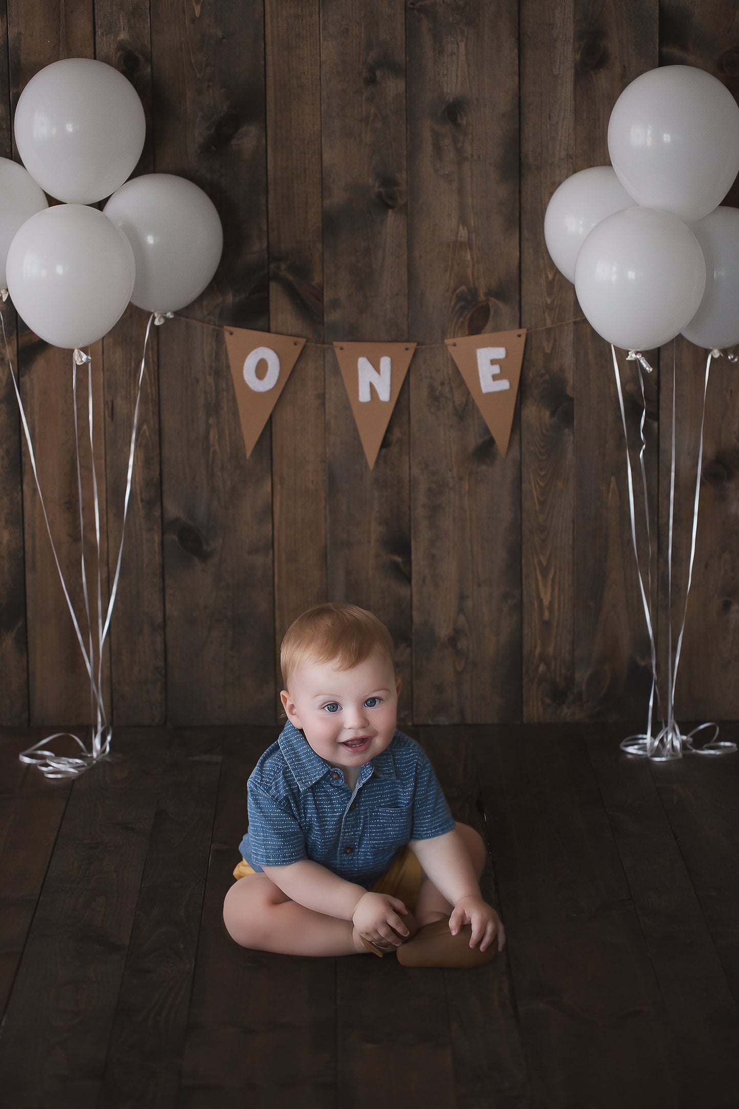 Brown and White One Year Session Digital Backdrop, 1st Birthday Digital Background, Birthday Backdrop, Banner and Balloons Background