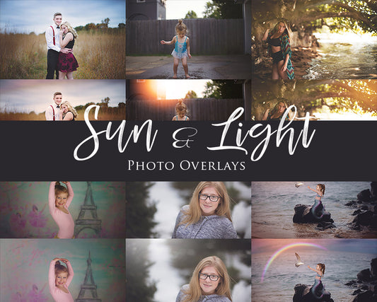 30 + Sun and Light Overlays for Photoshop, Sunflares & Color Overlay, Digital Overlays for Photographers, Instant Download!