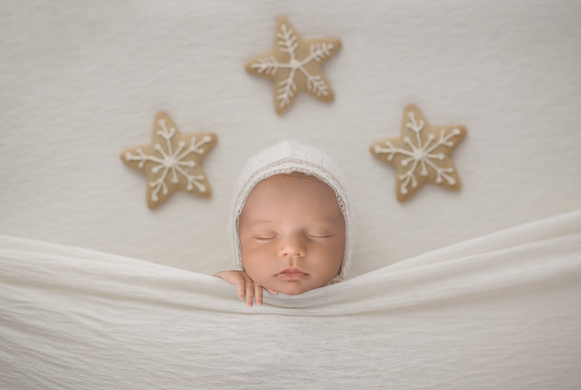 Baby Under Covers with Christmas Cookies, Newborn Digital Backdrop, PNG Newborn Digital Background, Replace the Face Backdrop for Photoshop