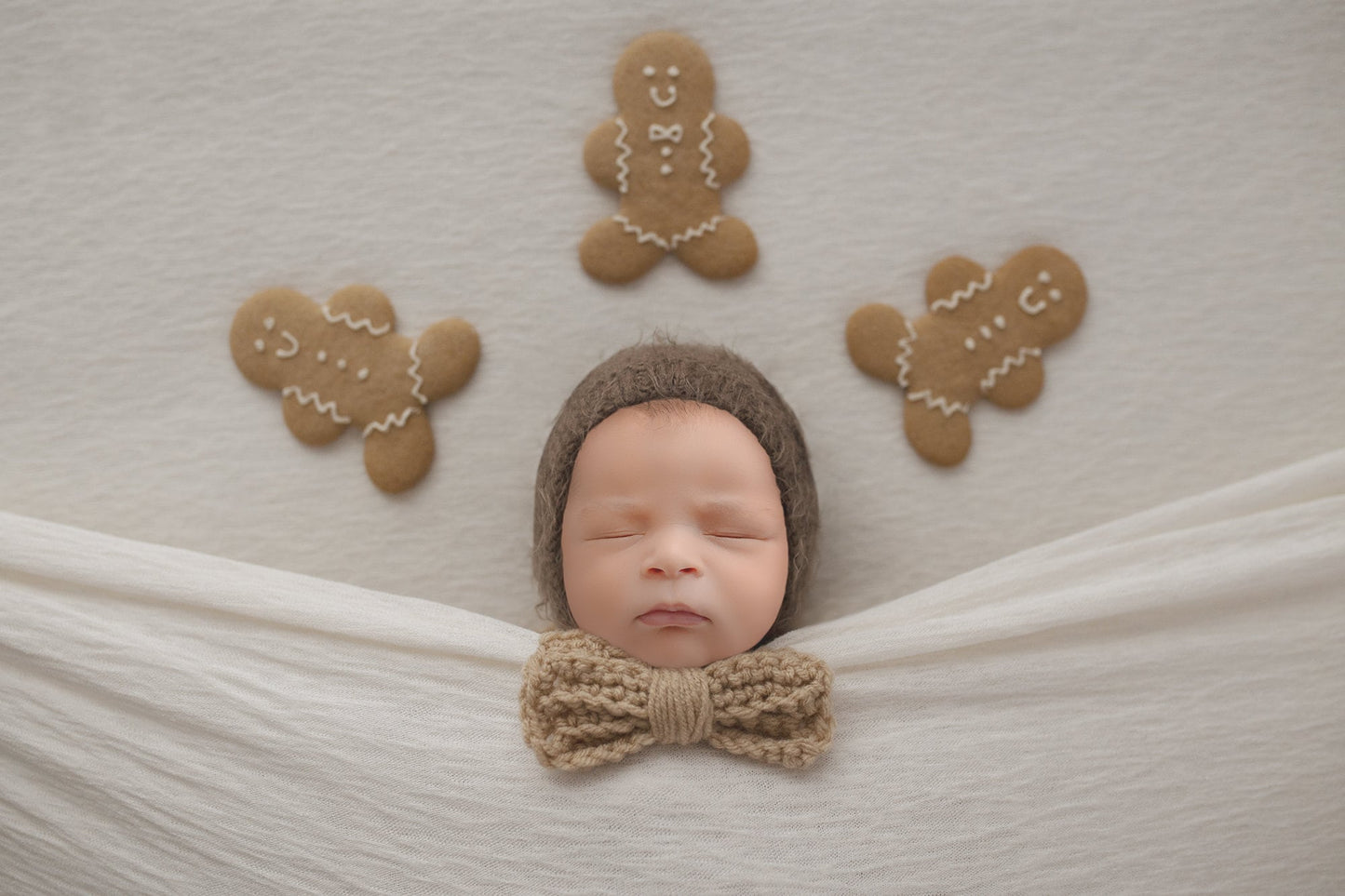 Gingerbread Baby Under Covers, Christmas Newborn Digital Backdrop, PNG Newborn Digital Background, Replace the Face Backdrop for Photoshop