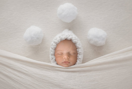 Eskimo Baby Under Covers with Snowballs Newborn Digital Backdrop, PNG Newborn Digital Background, Replace the Face Backdrop for Photoshop