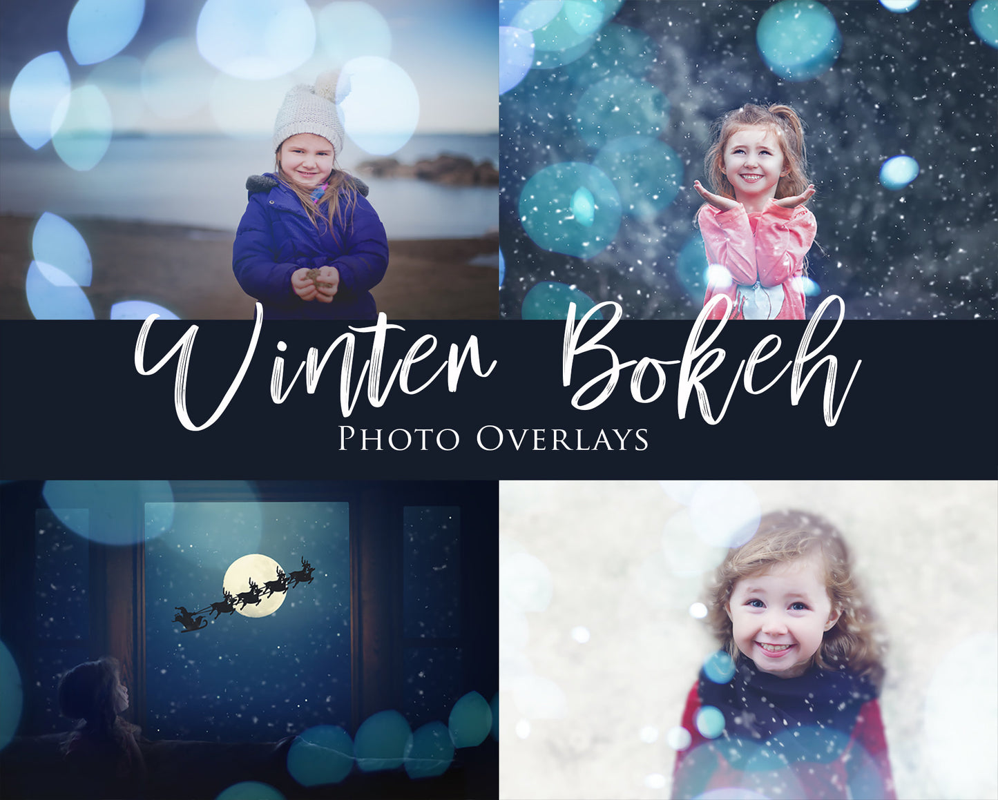 78 Winter Bokeh Photo Overlays, Beautiful Blue Bokeh, Christmas Bokeh, Light Overlays, Christmas Lights, Winter Light Overlays for Photoshop