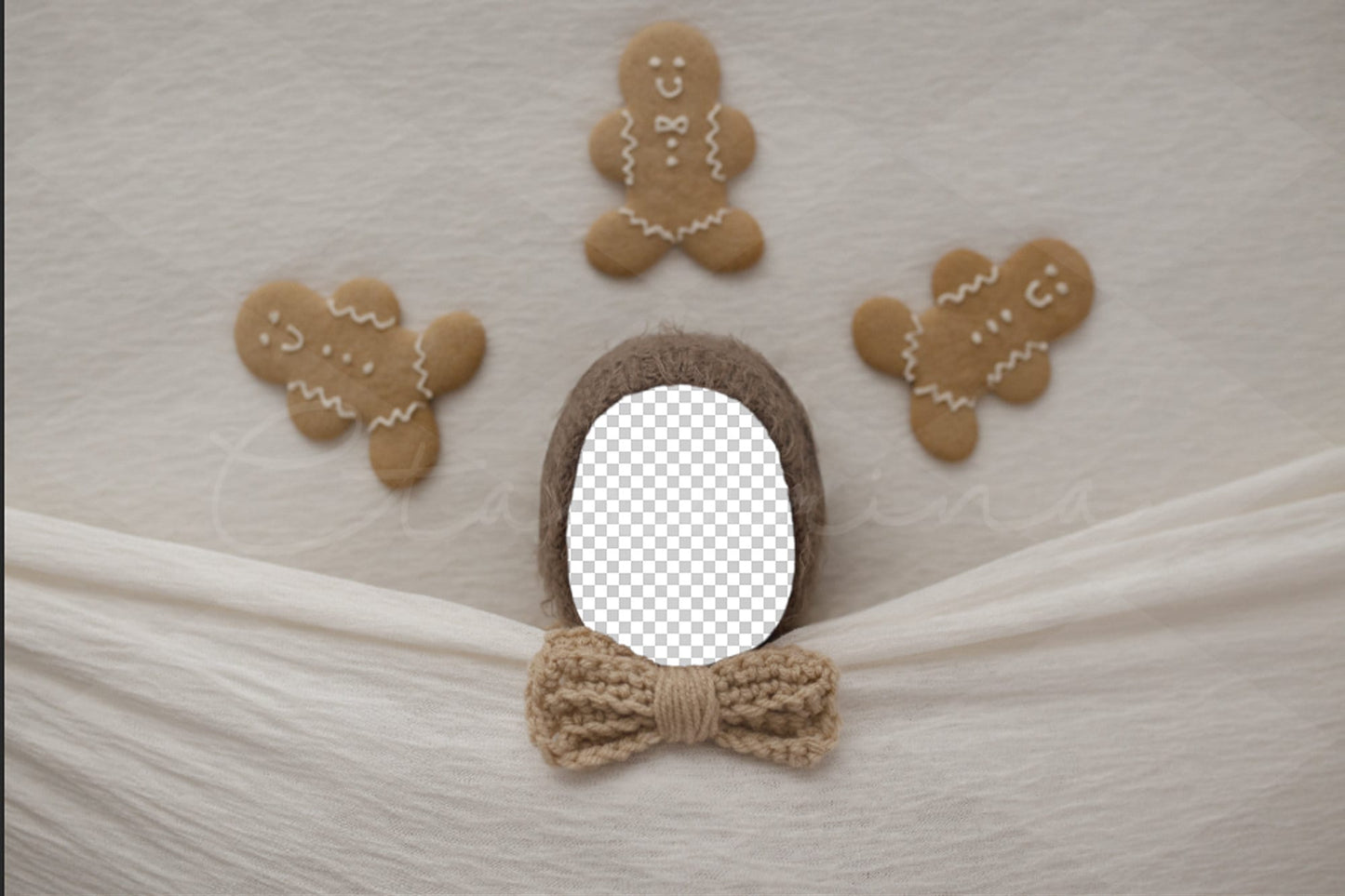 Gingerbread Baby Under Covers, Christmas Newborn Digital Backdrop, PNG Newborn Digital Background, Replace the Face Backdrop for Photoshop