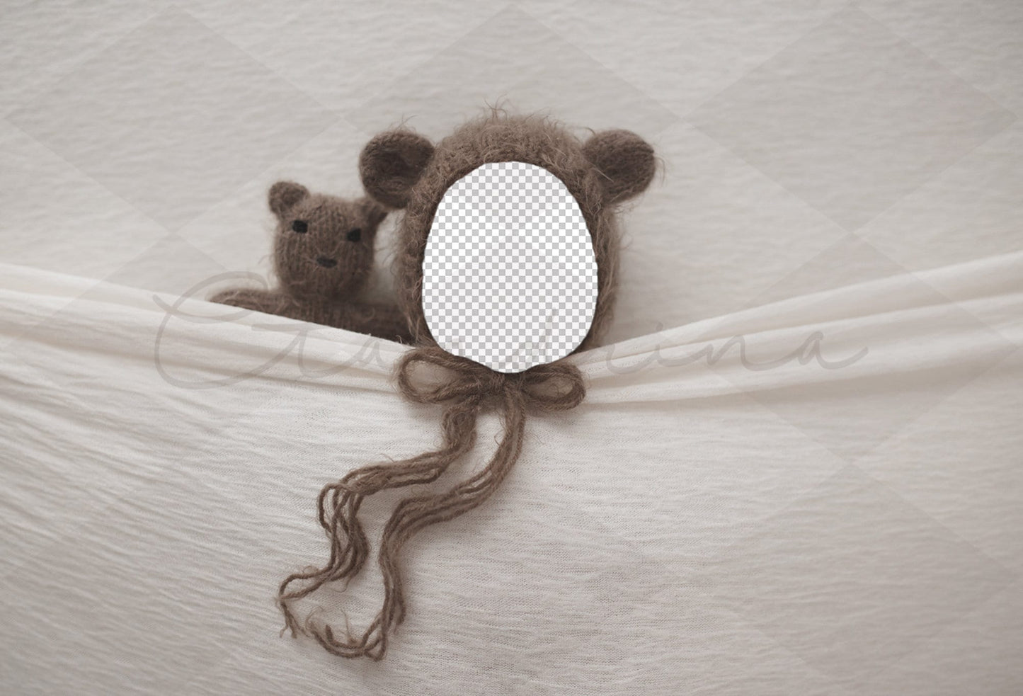 Teddy Bear Under Covers Newborn Digital Backdrop, PNG Newborn Digital Background with Teddy Bear, Replace the Face Backdrop