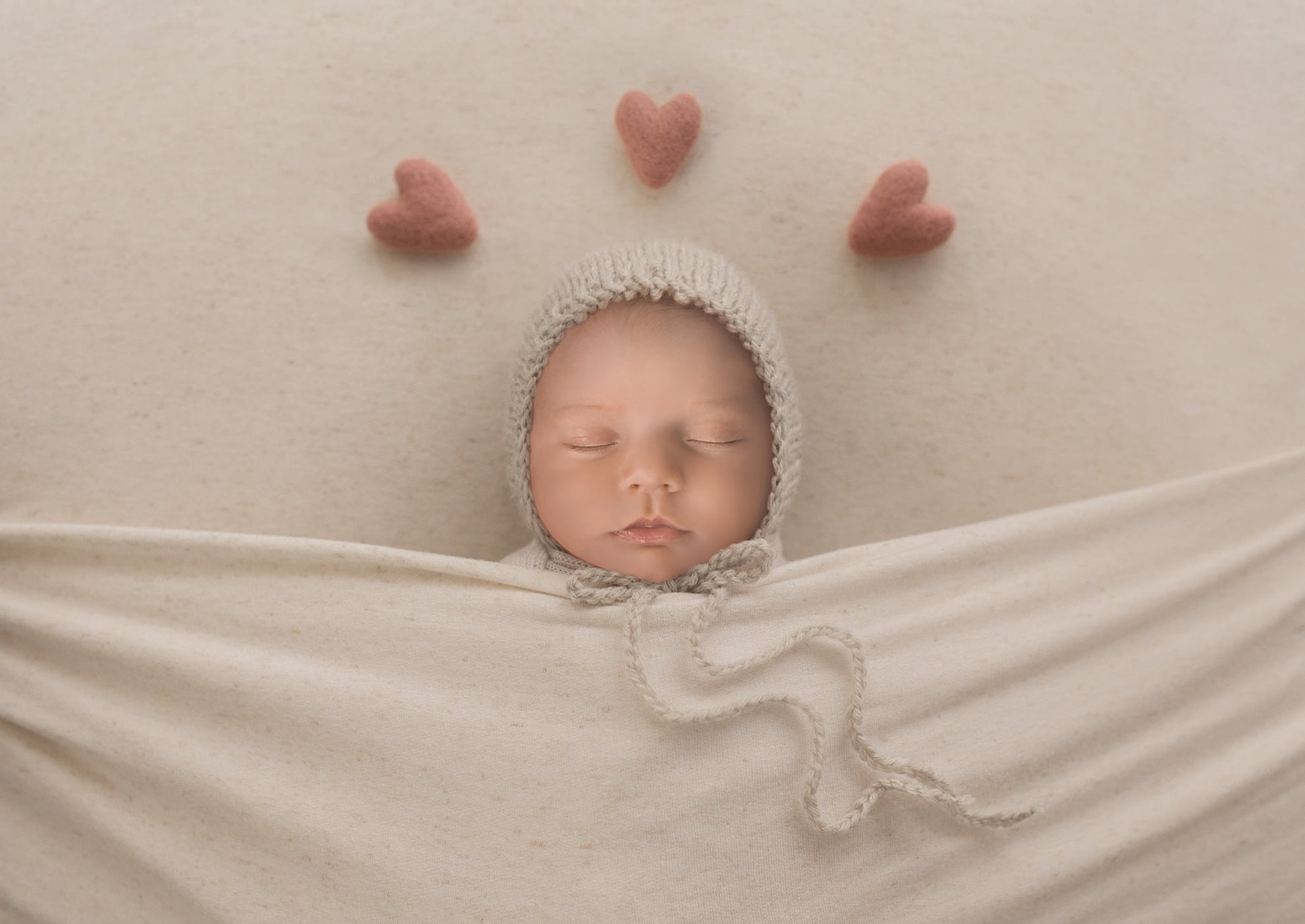 Pink Felt Heart Newborn Digital Backdrop, Baby Under Covers Digital Backdrop, Valentines Day Baby, Newborn PNG Replace the Face Backdrop