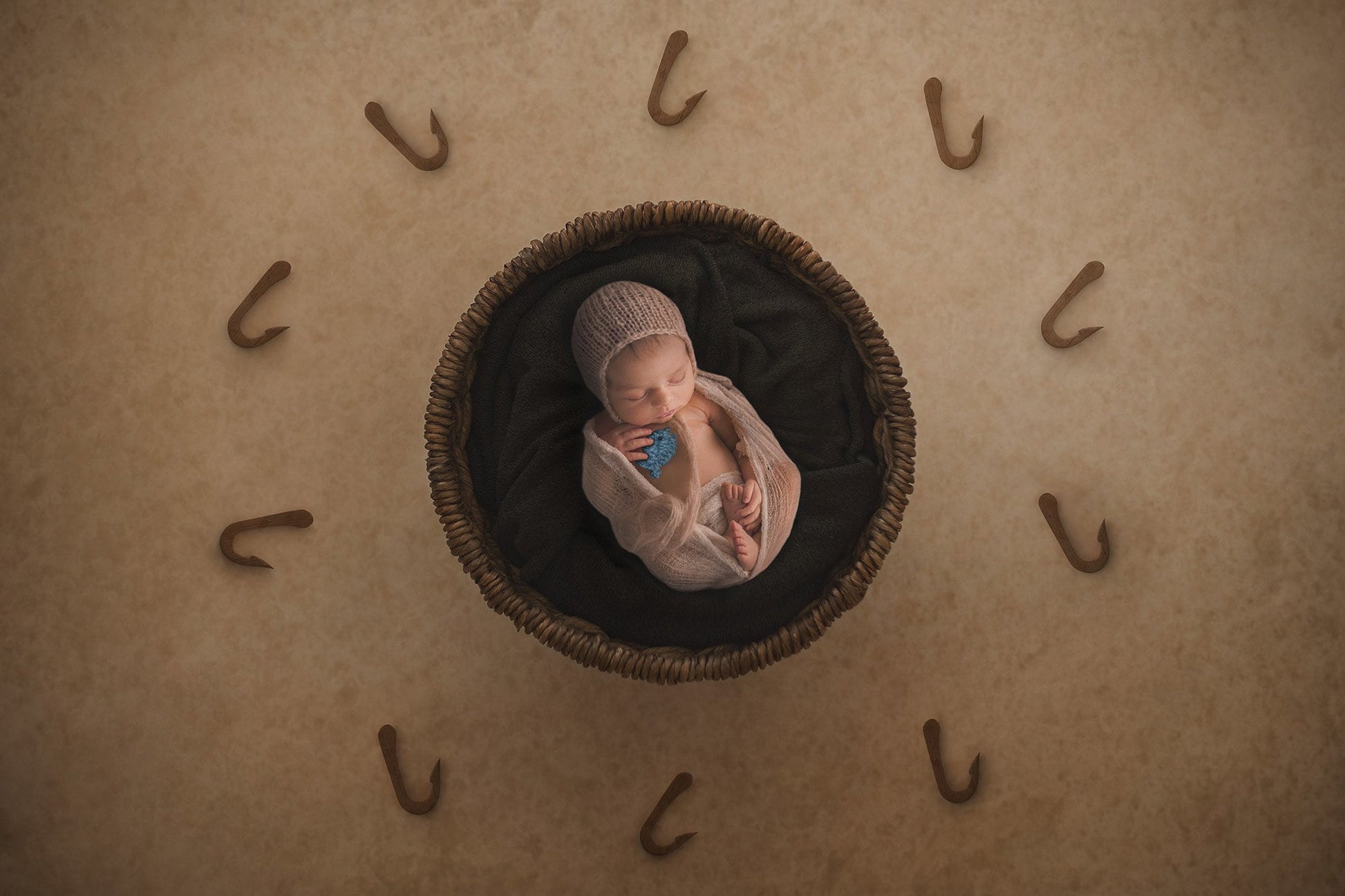 Fishing Inspired Newborn Backdrop, Wooden Fishing Hook Baby Backdrop with Crocheted Fish Overlay, Newborn Digital Backdrops for Photoshop