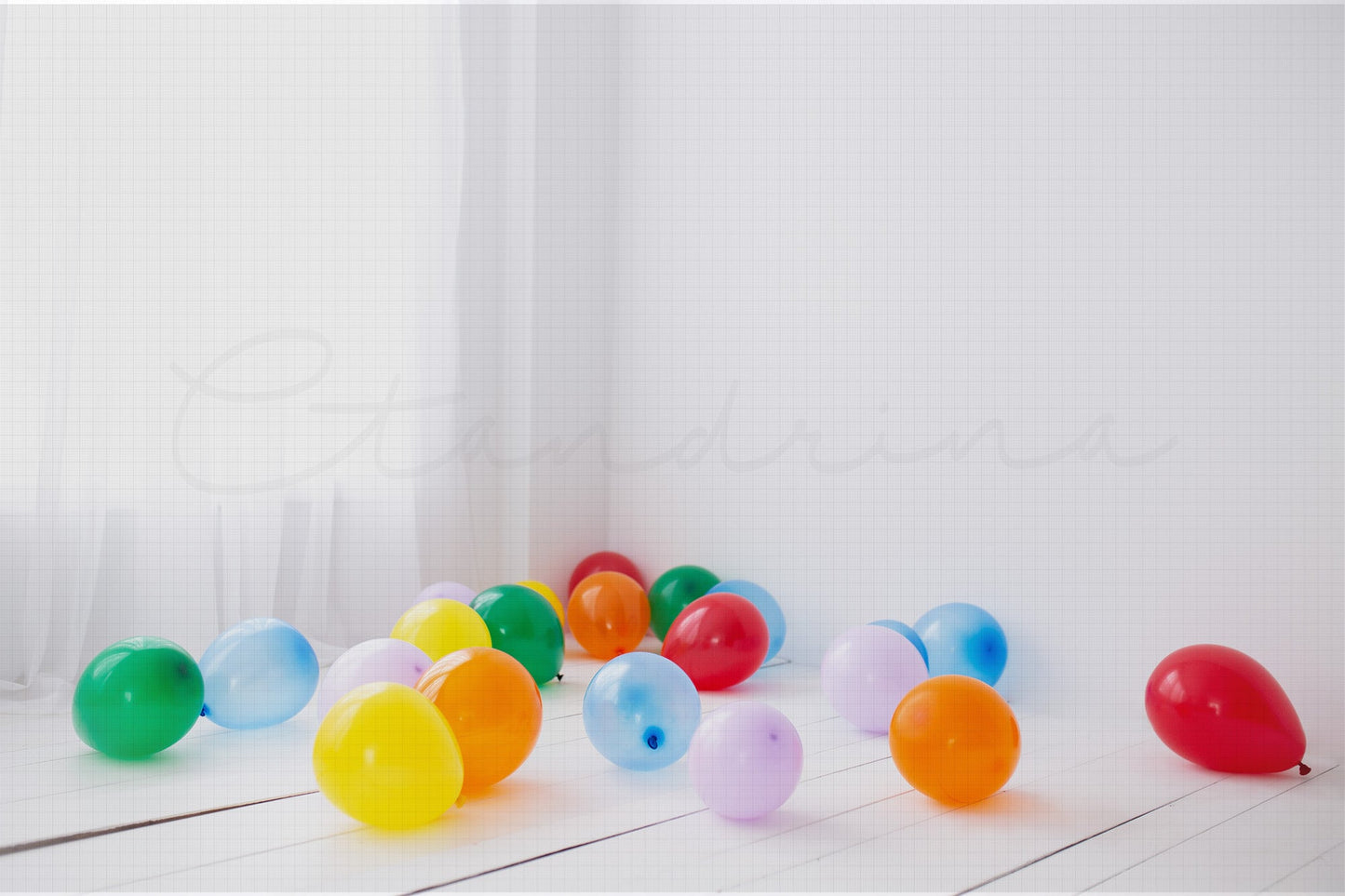 Rainbow Balloons Digital Backdrop, White Window Light Sitter Digital Backdrop, Birthday Backdrop, Rainbow Baby Backdrop for Photography