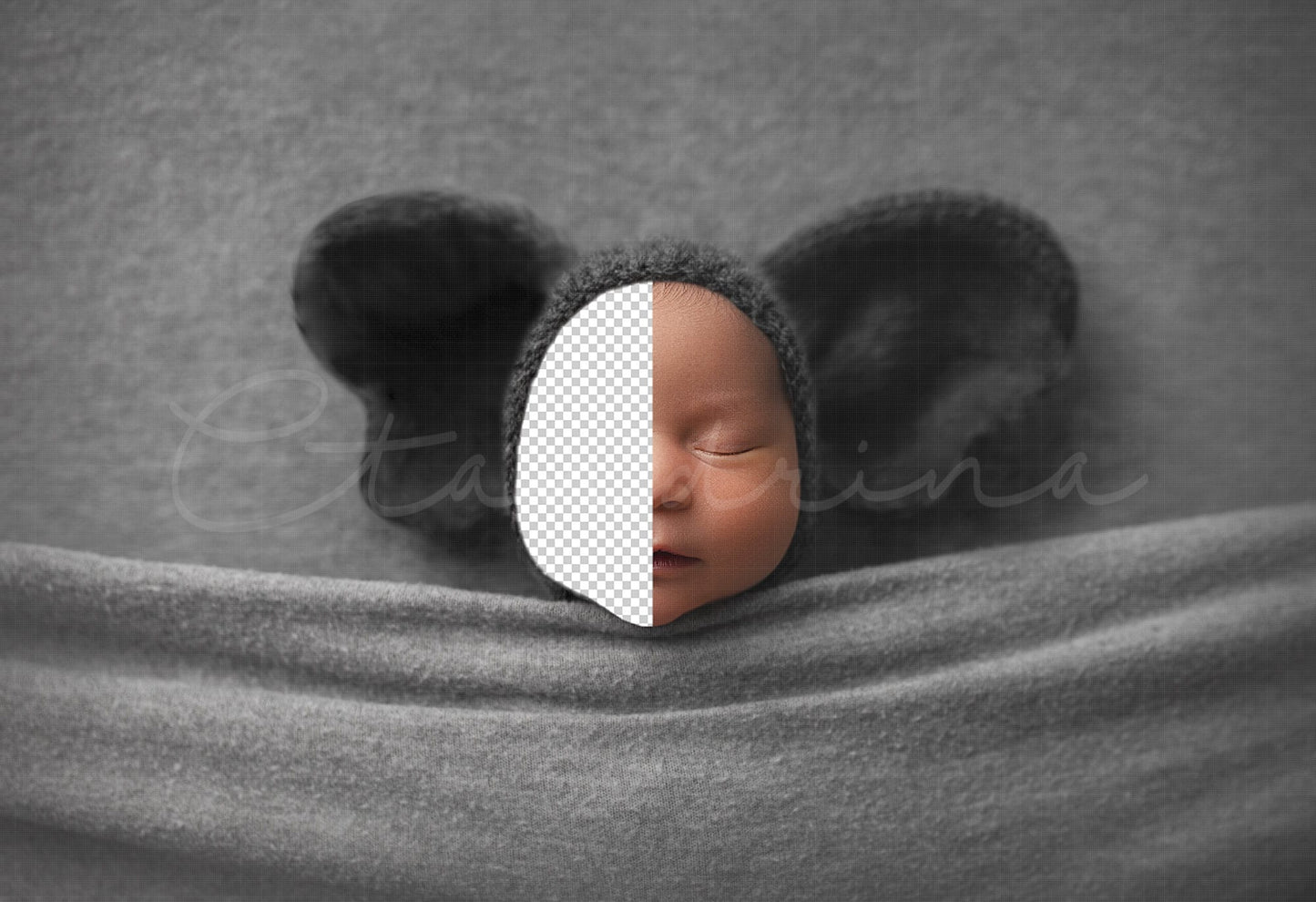 Baby Elephant under the Covers Newborn Digital Backdrop, Replace the Face Newborn Background, Elephant PNG Newborn Backdrop for Photoshop