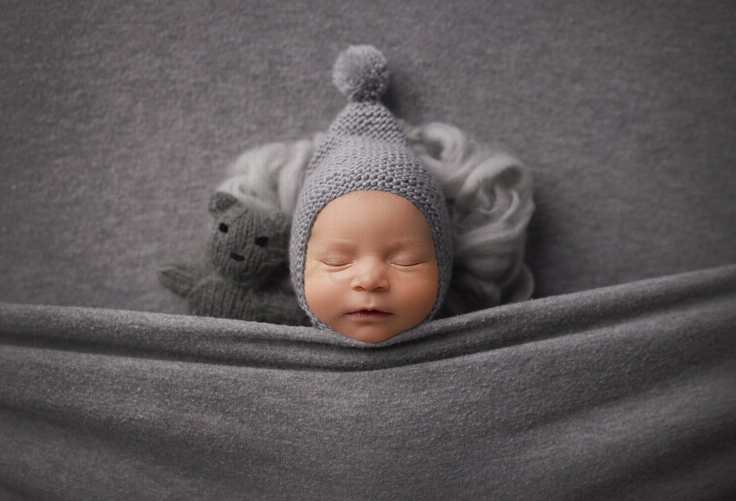 Teddy Bear Under Covers with Pixie Bonnet Newborn Digital Backdrop, PNG Newborn Digital Background, Replace the Face Backdrop for Photoshop