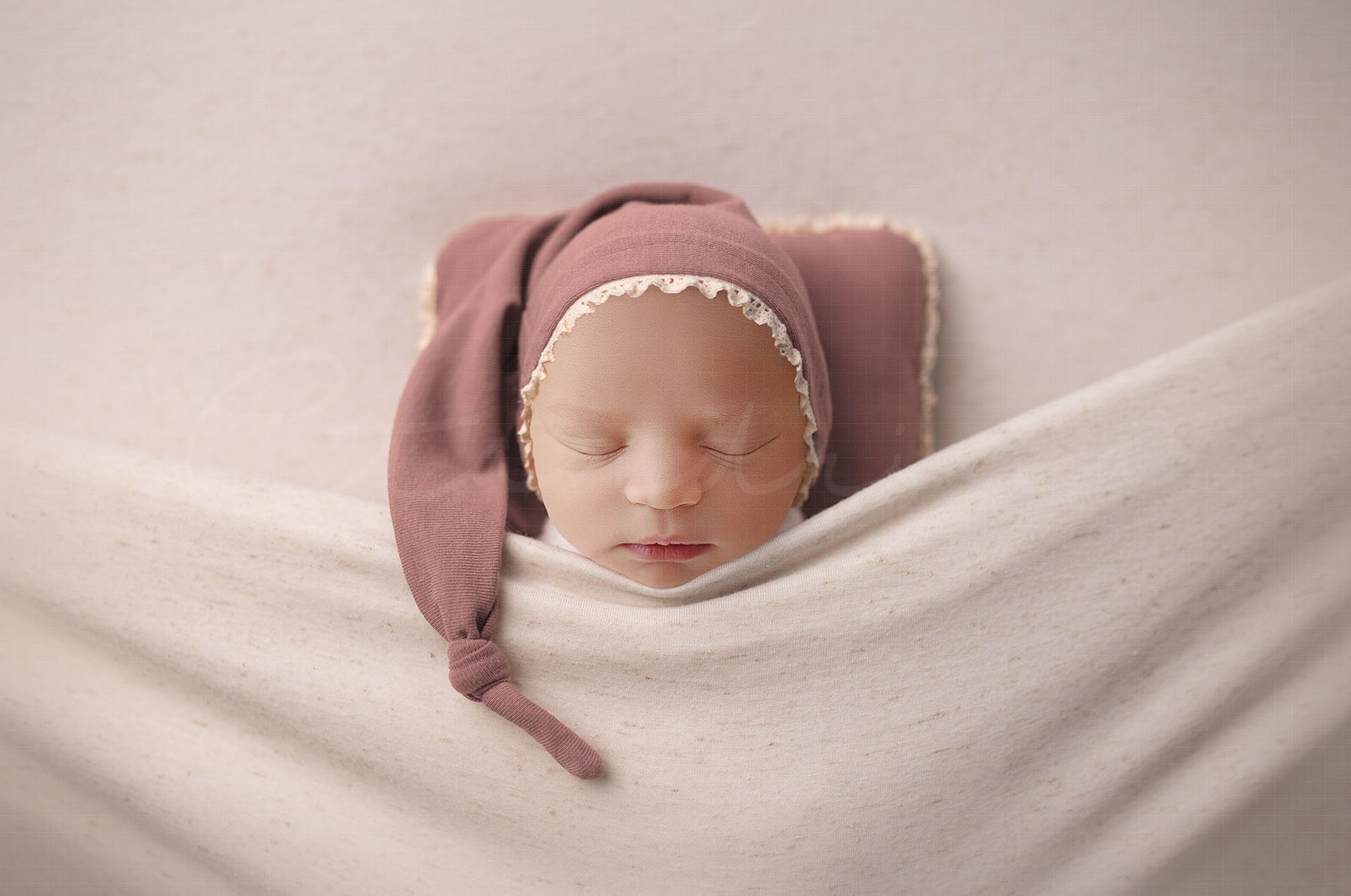 Baby Under Covers with Sleepy Hat and Pillow Newborn Digital Backdrop, PNG Newborn Digital Background, Replace the Face Backdrop