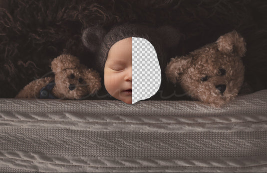 Teddy Under Covers Newborn Digital Backdrop, Baby Digital Background, Newborn Composite Image, Teddy Bear Hat with Teddy Bear Backdrop