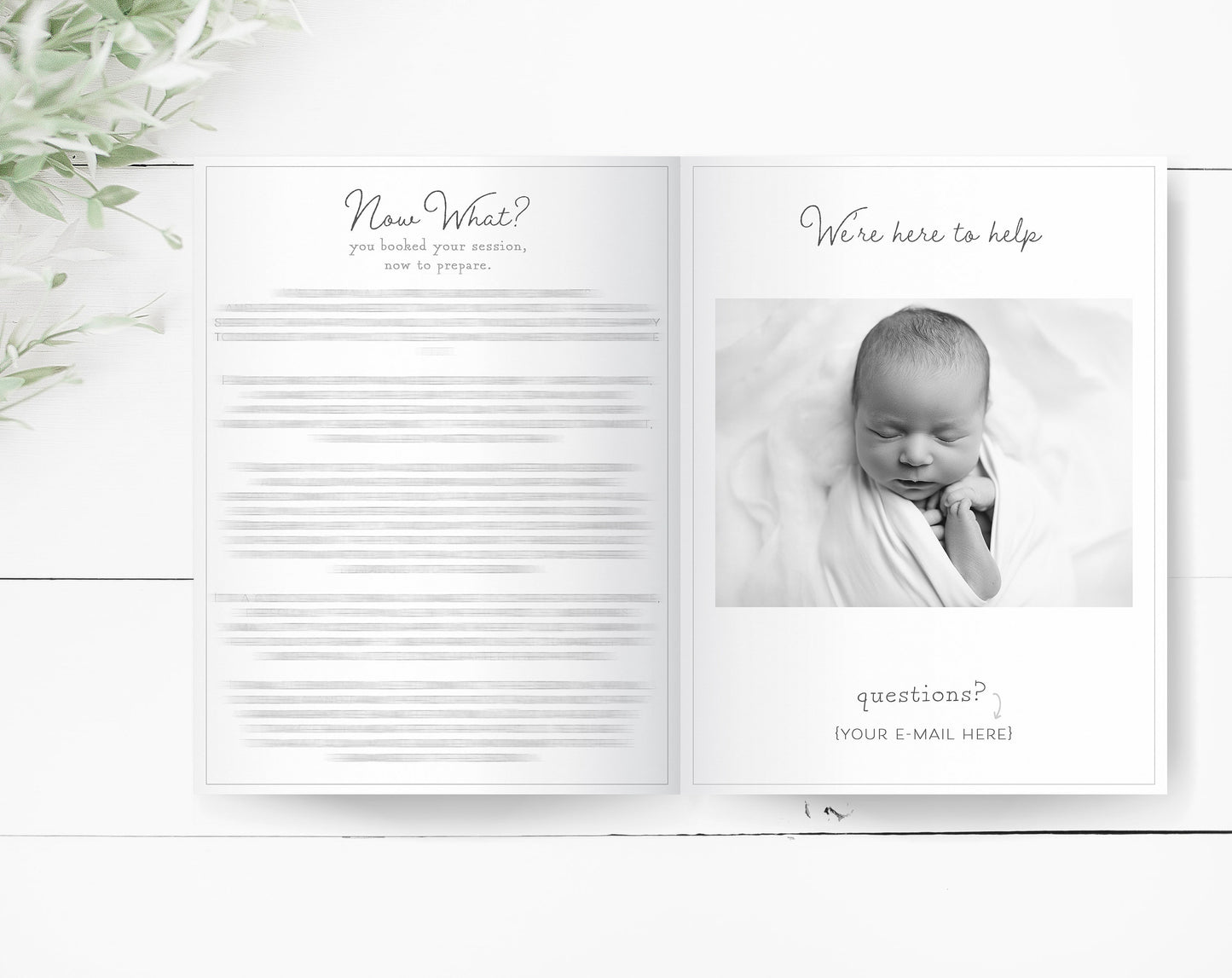 Newborn Session Guide Templates, .PSD Layered Photoshop Files, Newborn Welcome Guide, Newborn Prep Guide Templates for Photoshop