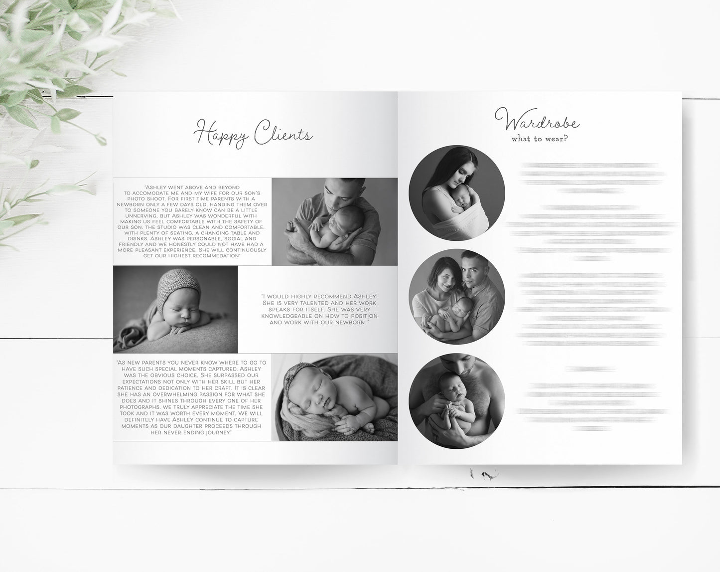 Newborn Session Guide Templates, .PSD Layered Photoshop Files, Newborn Welcome Guide, Newborn Prep Guide Templates for Photoshop