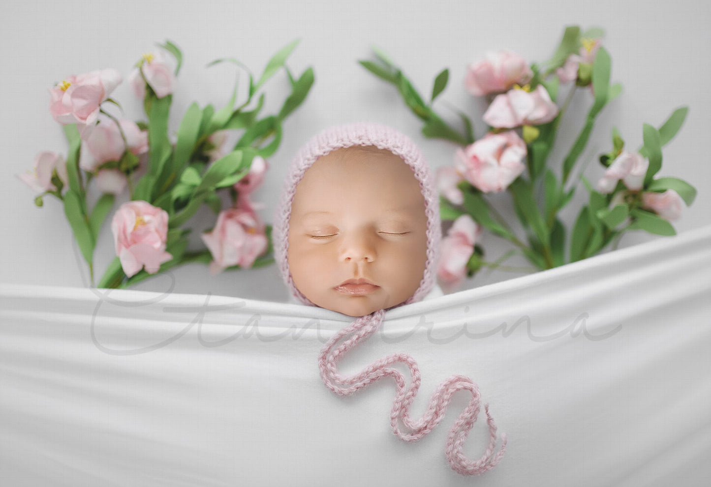 Spring Newborn Digital Backdrop, Floral Baby Digital Background, Pink and White, PNG Newborn Digital Backdrop for Photoshop