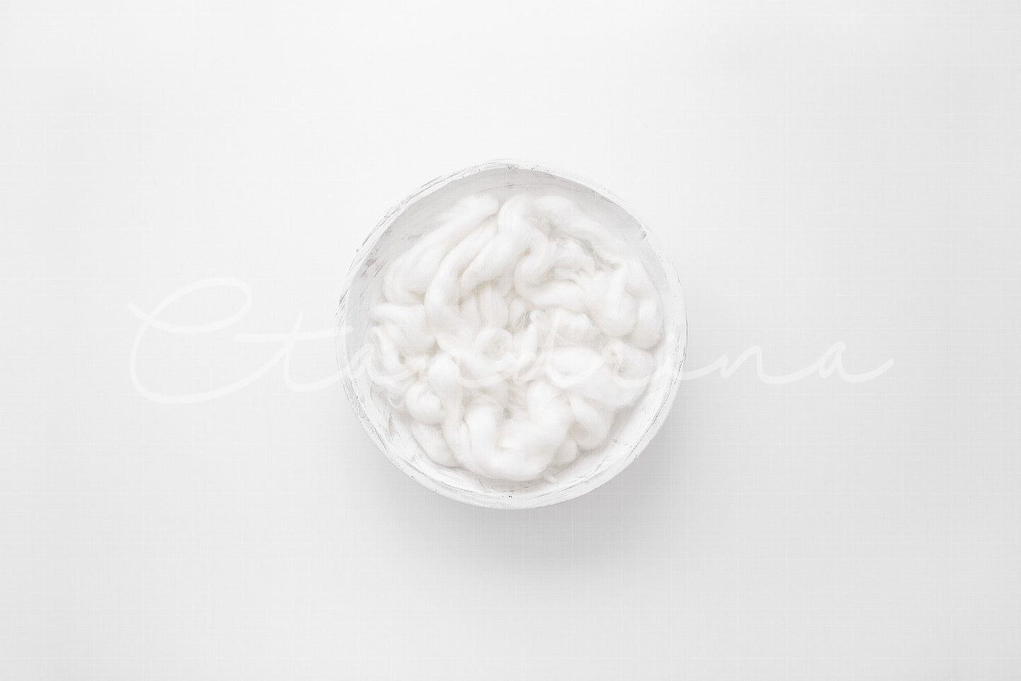 White Newborn Digital Backdrop, Newborn Background for Photoshop with White Wood Carved Bowl and White Wool Fluff, Bright and Clean