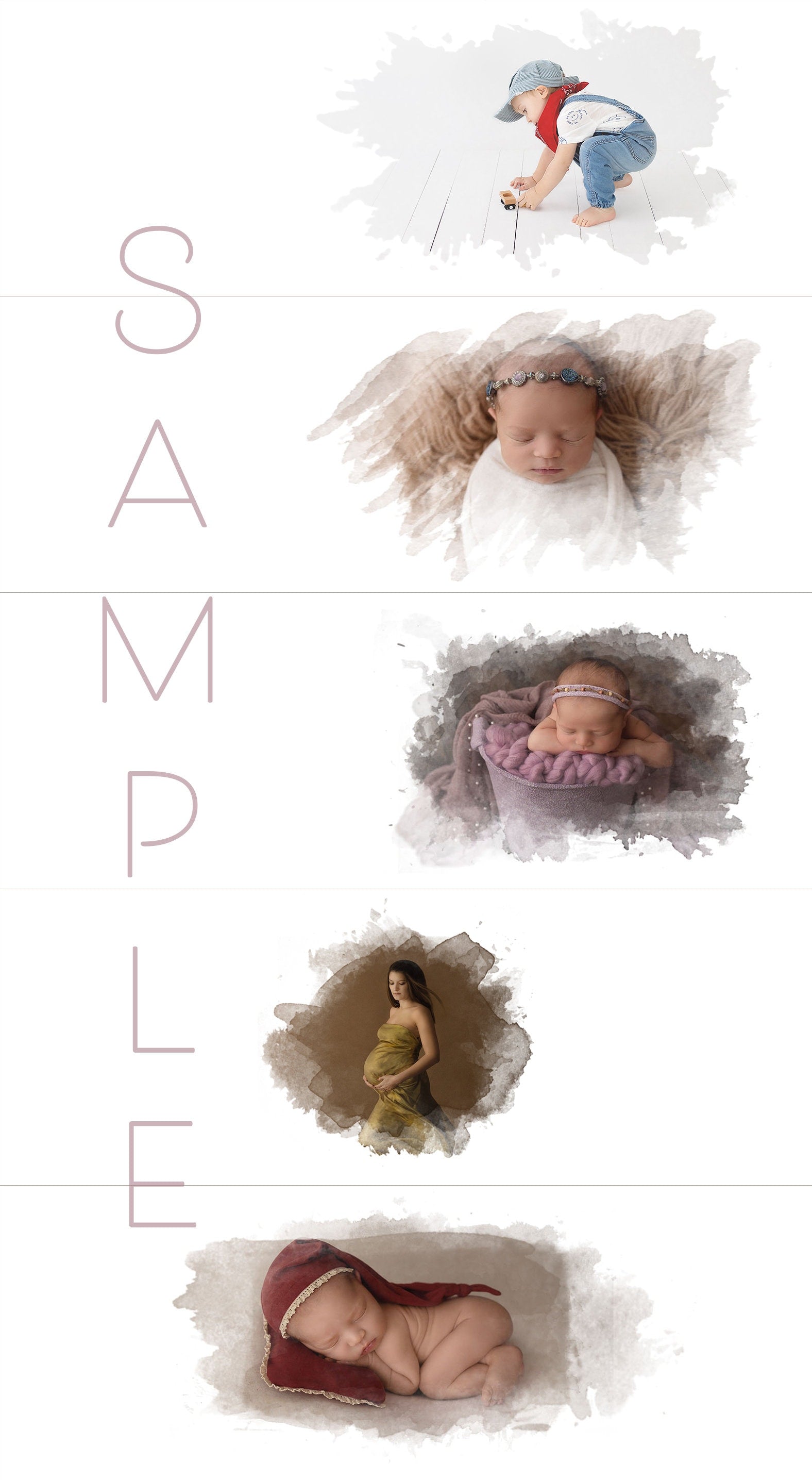 Five samples of PNG watercolor facebook cover templates.