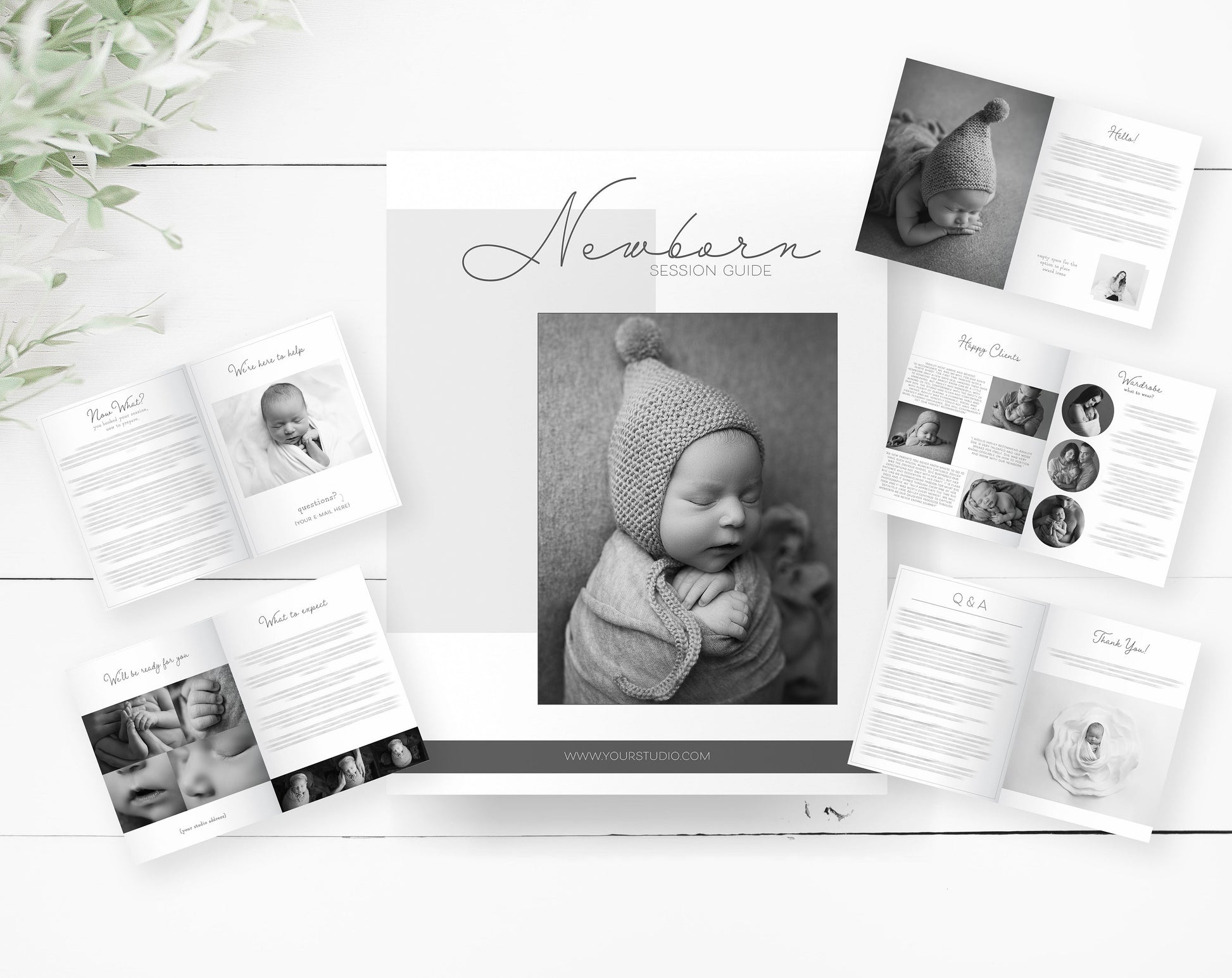 Newborn Session Guide Templates, .PSD Layered Photoshop Files, Newborn Welcome Guide, Newborn Prep Guide Templates for Photoshop