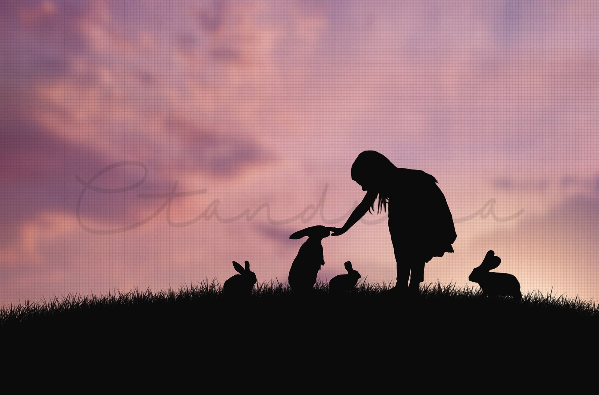 Bunnies on Hill Silhouette Digital Backdrop, Bunny Silhouette Background, Easter Digital Backdrops, Silhouette Backdrop for Photoshop