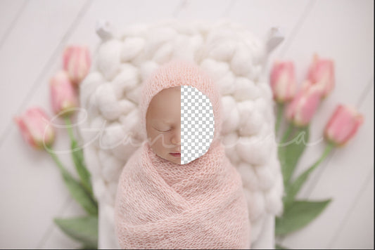 Spring Newborn Digital Backdrop, Pink Tulips Newborn Digital Background, PNG Floral Baby Backdrop, White and Pink Backdrop for Photoshop