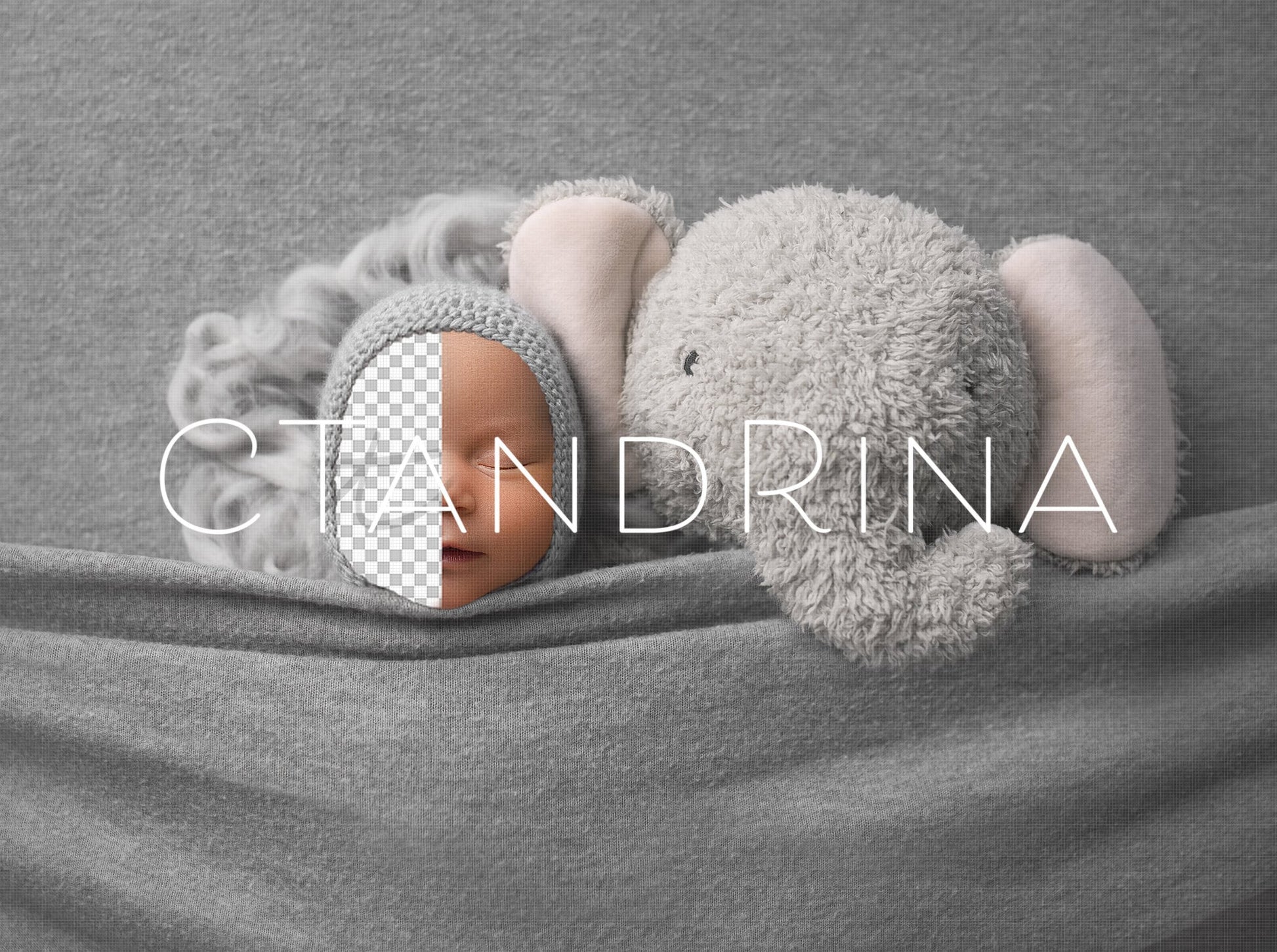 Elephant under the Covers Newborn Digital Backdrop, Baby Stuffed Elephant with Baby Background, PNG Newborn Digital Backdrop for Photoshop