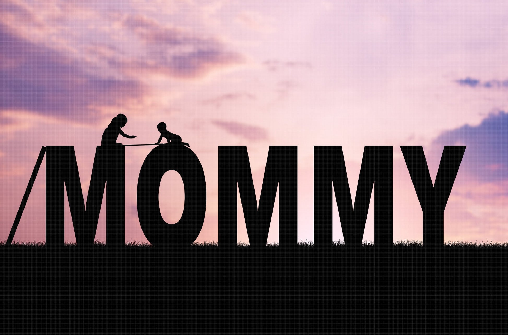 Mommy Sunset Silhouette Digital Backdrop, Mother's Day Silhouette Background, Word Digital Backdrops, Silhouette Backdrop for Photoshop