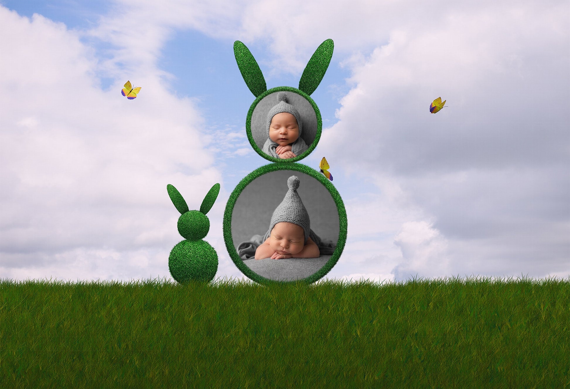 Bunny Hedges Photo Template, Spring Photo Templates, Spring Digital Backdrop, Bunny Digital Backdrop, .PSD Template for Photoshop