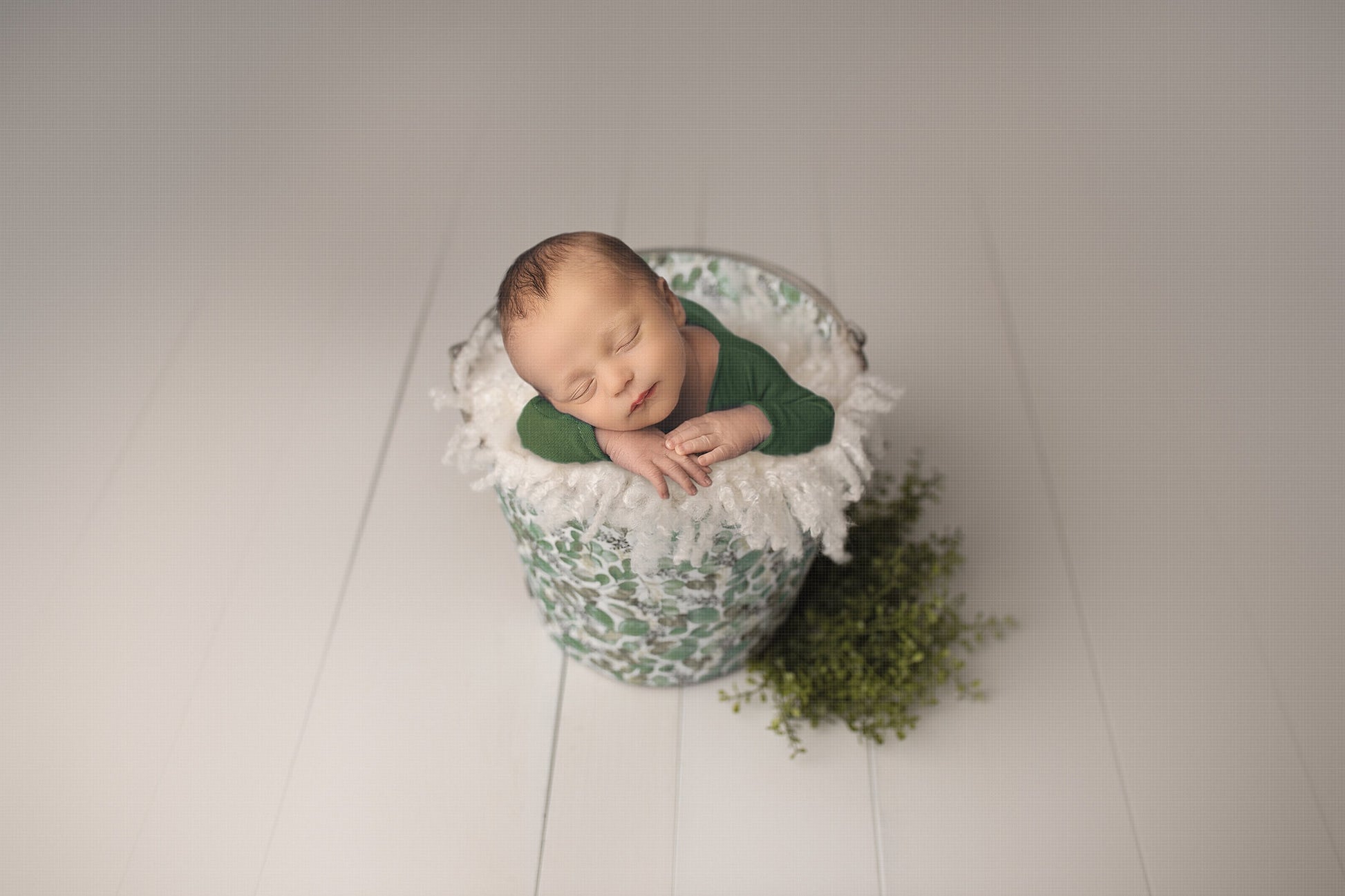 Newborn Digital Background, Greenery Newborn Bucket Digital Backdrop, Spring and Summer Newborn Digital Backdrops for Photoshop