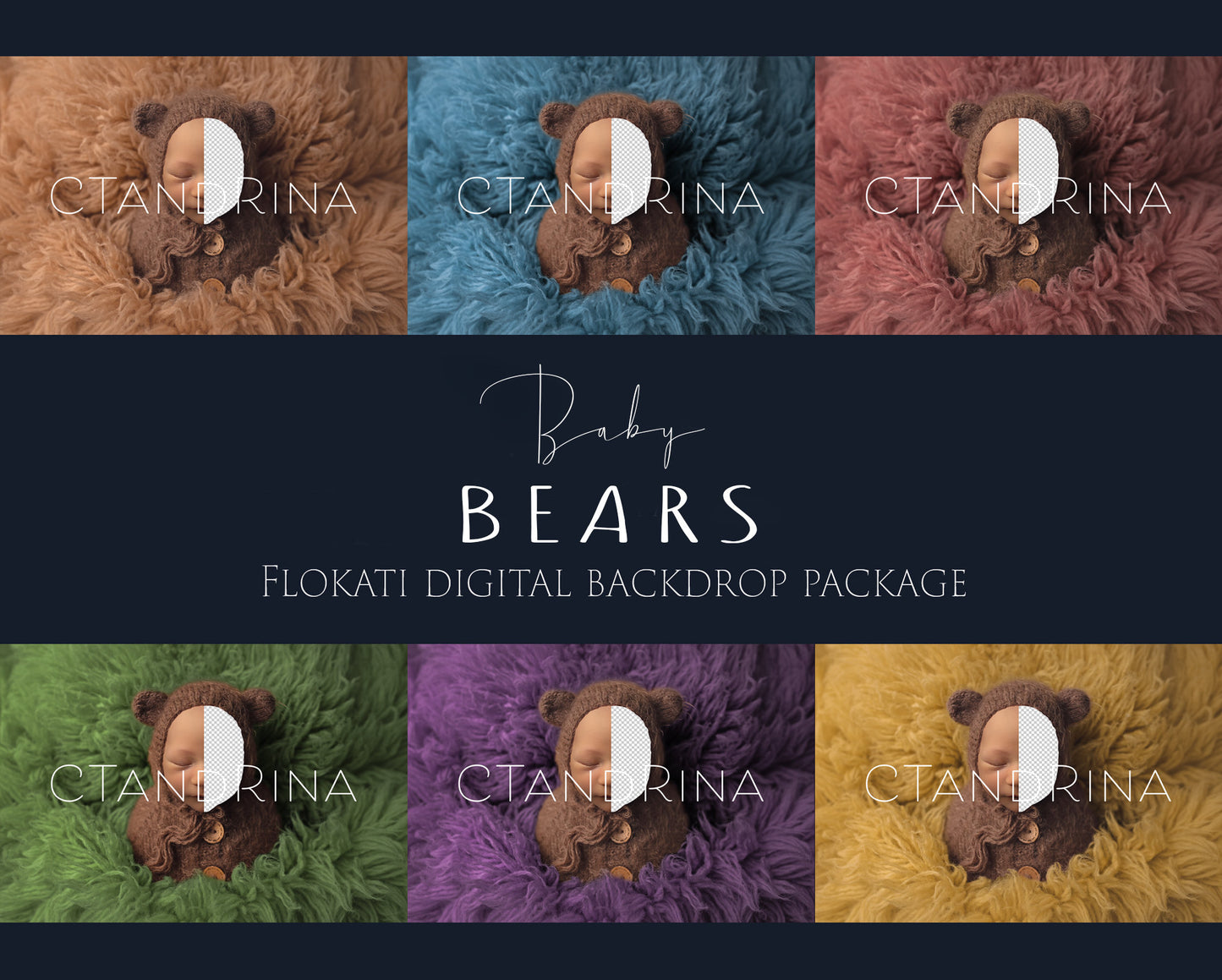 Newborn Digital Backdrop Package, Newborn Bear on Flokati Digital Background Package, Baby Digital Backdrop Bundle, Baby Bear Backdrops