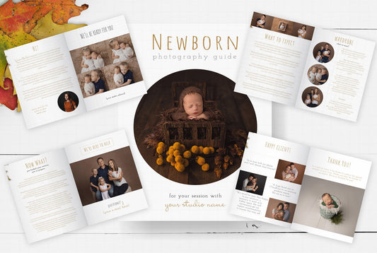 Newborn Session Guide Template, .PSD Layered Photoshop Files, Fall Newborn Welcome Guide, Newborn Prep Guide Templates for Photoshop