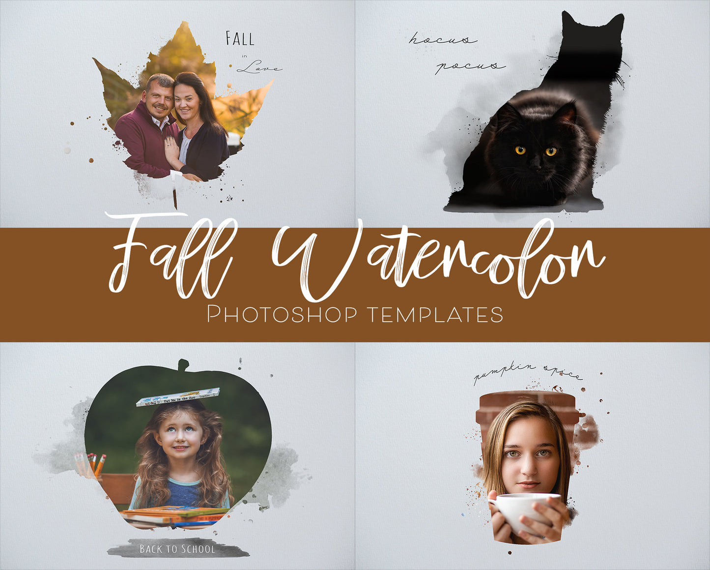 Watercolor Photoshop Templates for Fall, Fall Watercolor Photoshop Masks, Watercolor Masks for Photoshop, Autumn Watercolor Templates