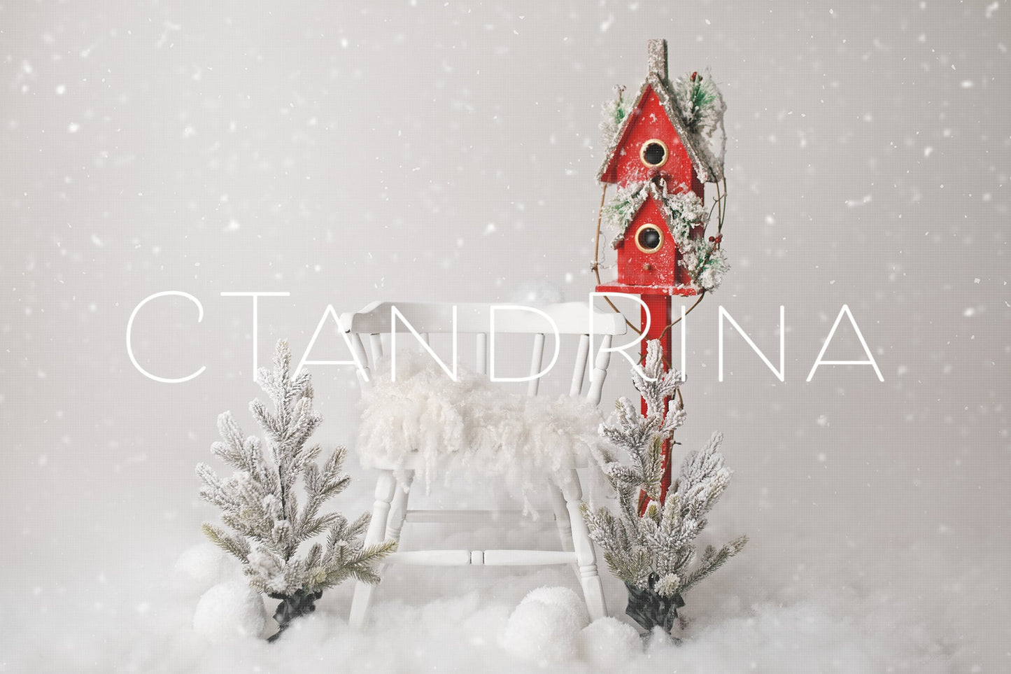 Christmas Newborn Digital Backdrop, Christmas Trees and Snow Newborn Digital Background, Winter Birdhouse Newborn Digital Backdrop