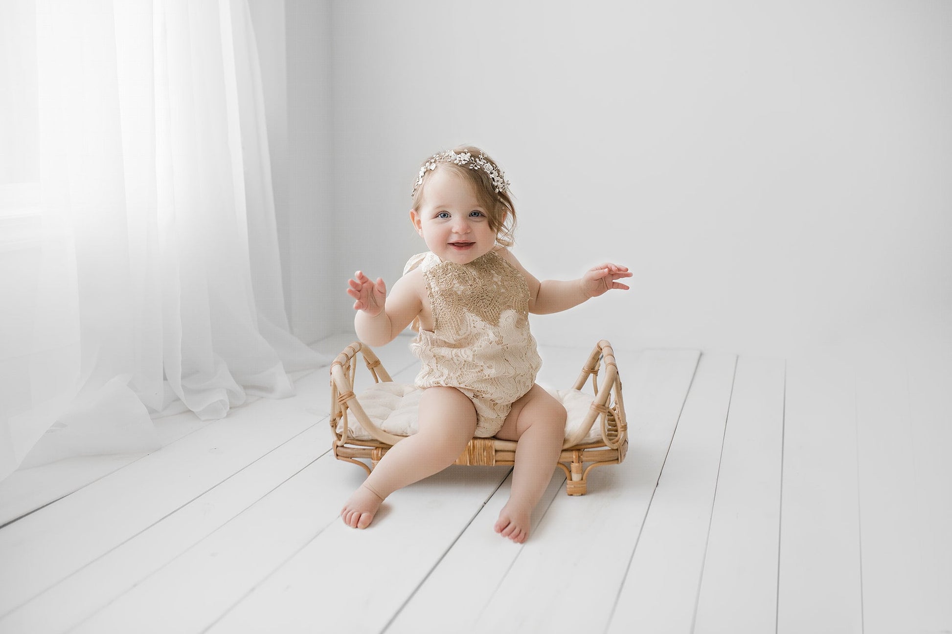 Sitter Session Digital Backdrop, Newborn Digital Backdrop, Window Light and Rattan Bed Digital Backdrop for Photoshop, Light and Airy