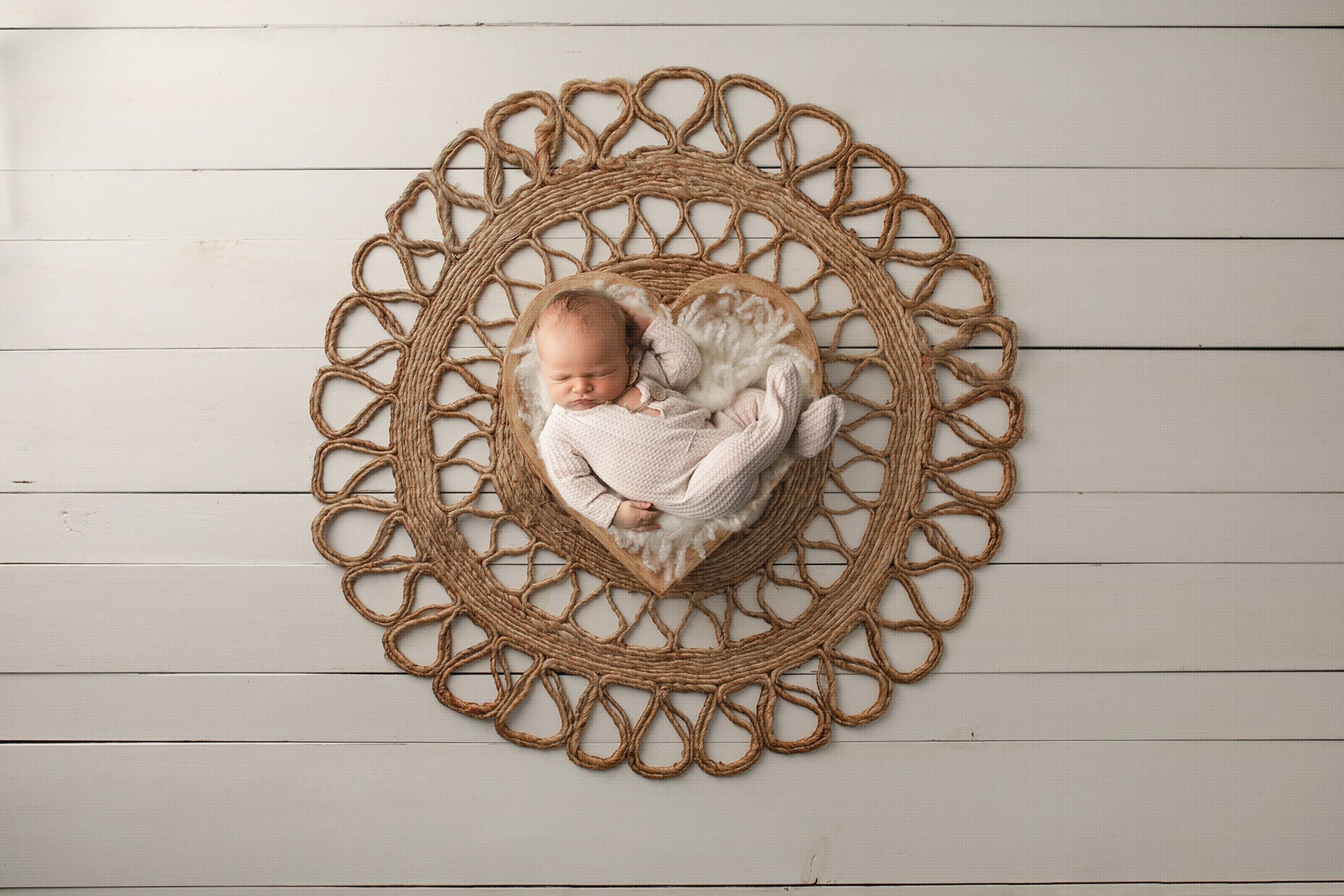 Newborn Digital Backdrop, Jute Rug with Heart Bowl Newborn Digital Background, Boho Newborn Digital Backdrop for Photoshop