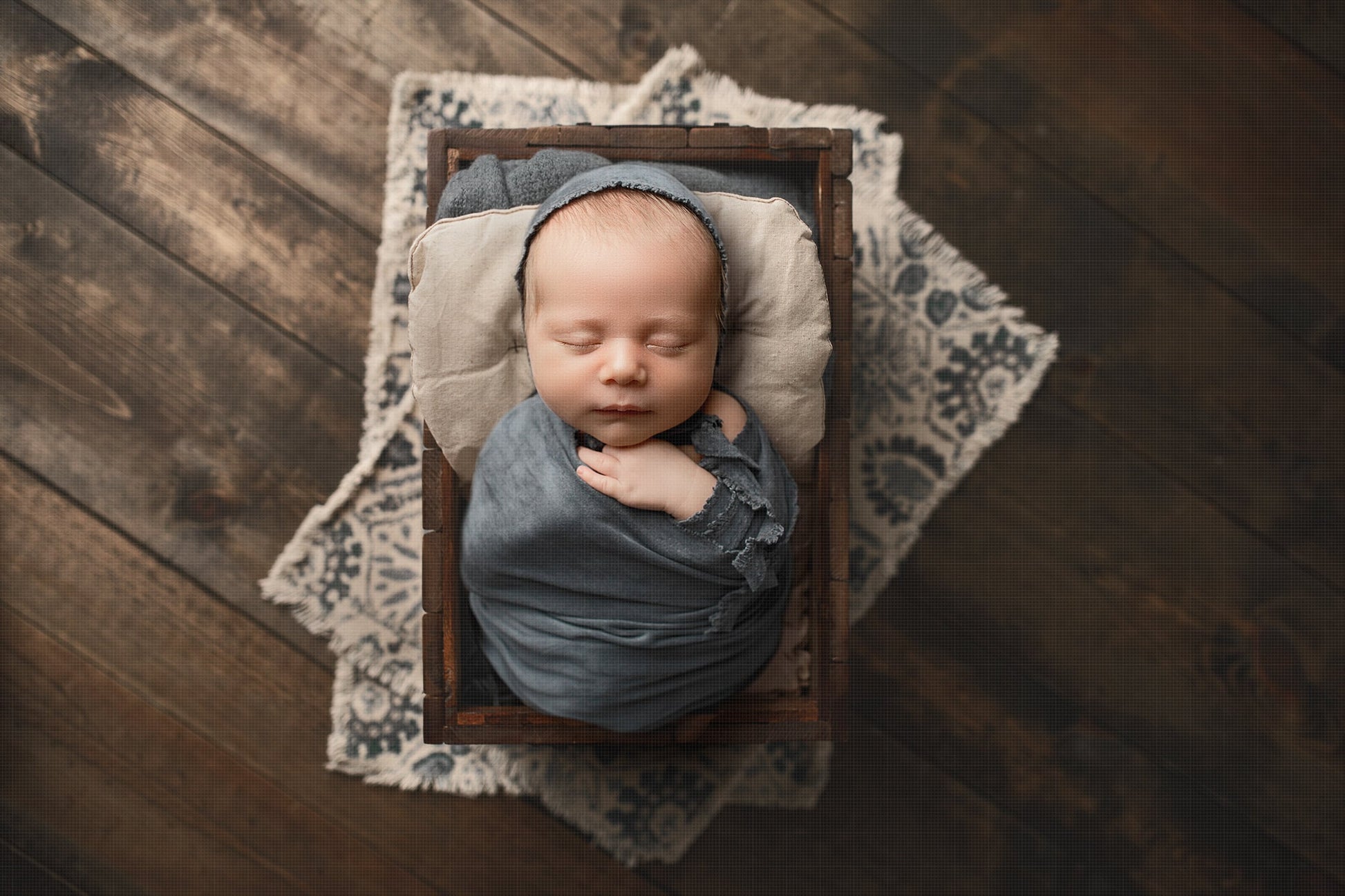 Blue and Cream Newborn Digital Backdrop, Crate and Vintage Rugs Newborn Digital Background for Photoshop Composites, Neutral Backdrops