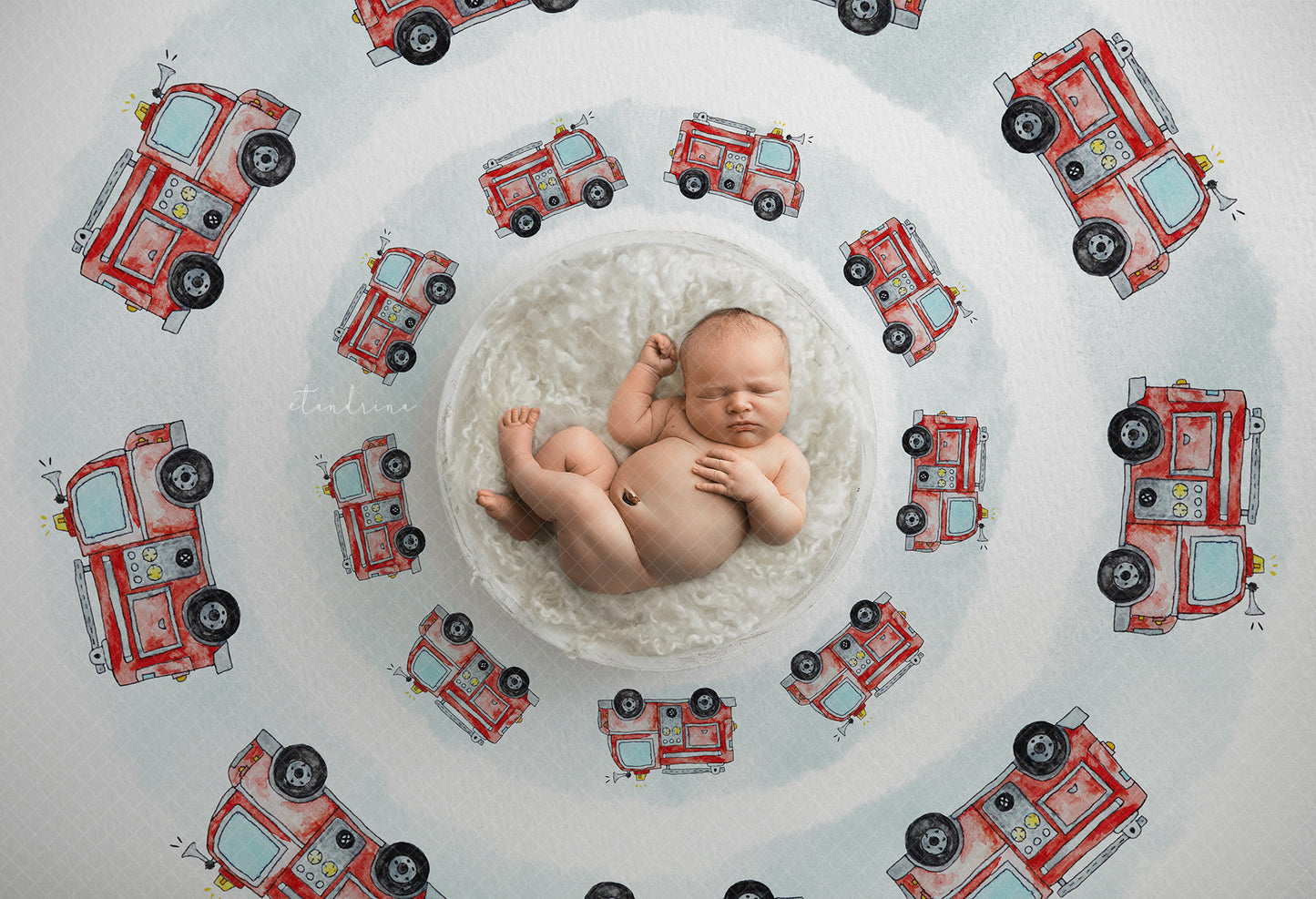 Fire Truck Newborn Digital Backdrop, Fireman Newborn Digital Background, Watercolor Fire Truck Newborn Backdrop for Photoshop Composites