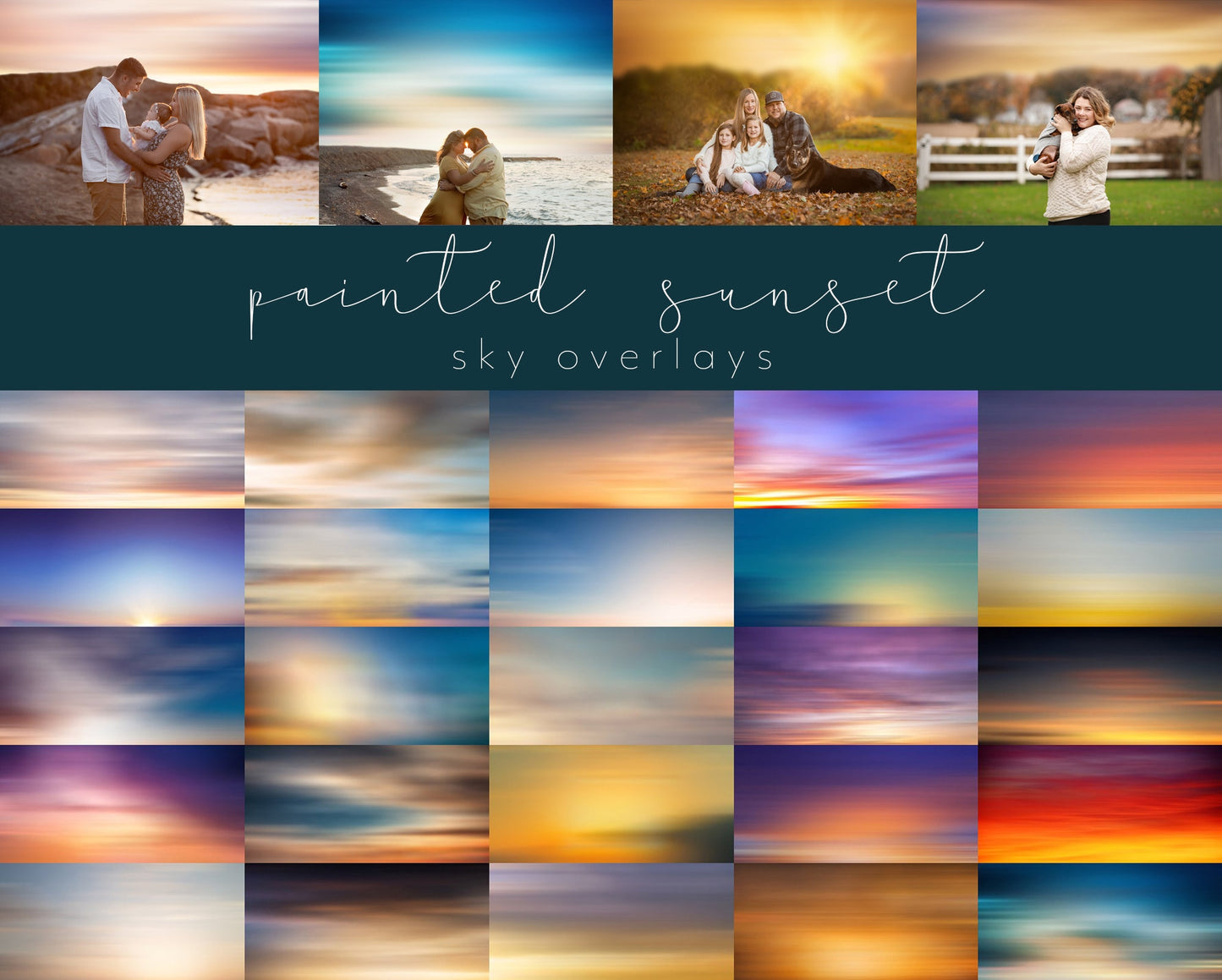 25 Painted Sunset Sky Overlays, Dreamy Sunset Sky Overlays for Photoshop, Colorful Sunset Sky Overlays, Sunset Sky Filters for Photoshop