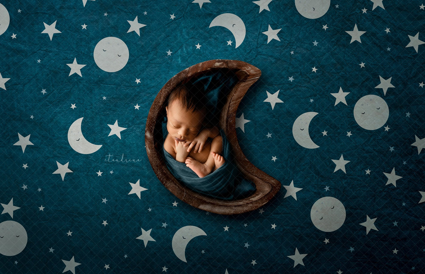 Moon and Stars Newborn Digital Backdrop, Cute Boy Newborn Digital Background, Moon Bowl With Stars Baby Backdrop for Photoshop Composites