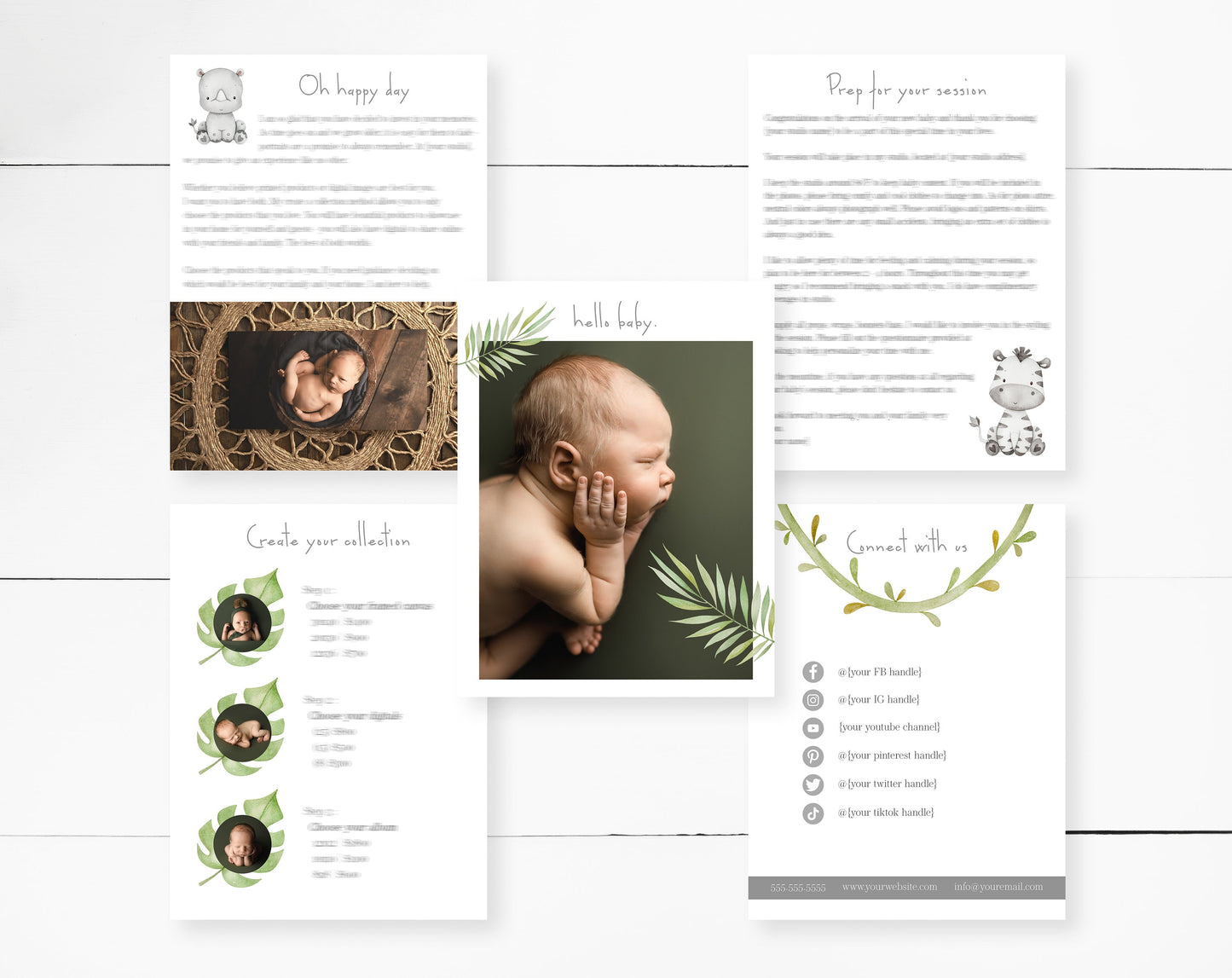 Client Welcome Guide Template, Safari Theme Newborn Welcome Guide, Jungle Theme Templates, Newborn Welcome Guide Template for Print and PDF